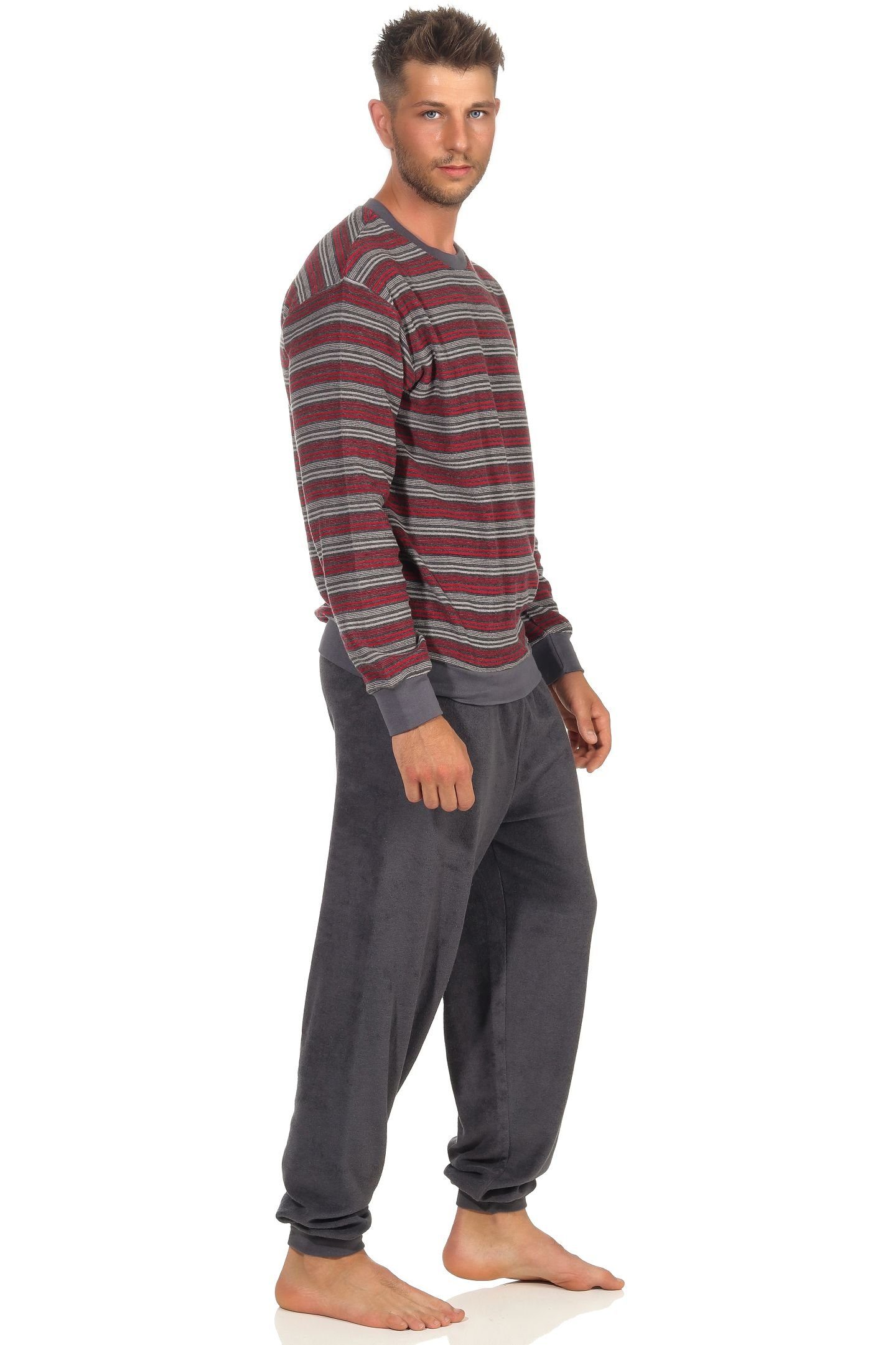 Normann Pyjama Herren Frottee Schlafanzug lang mit Bündchen Pyjama in Strei günstig online kaufen