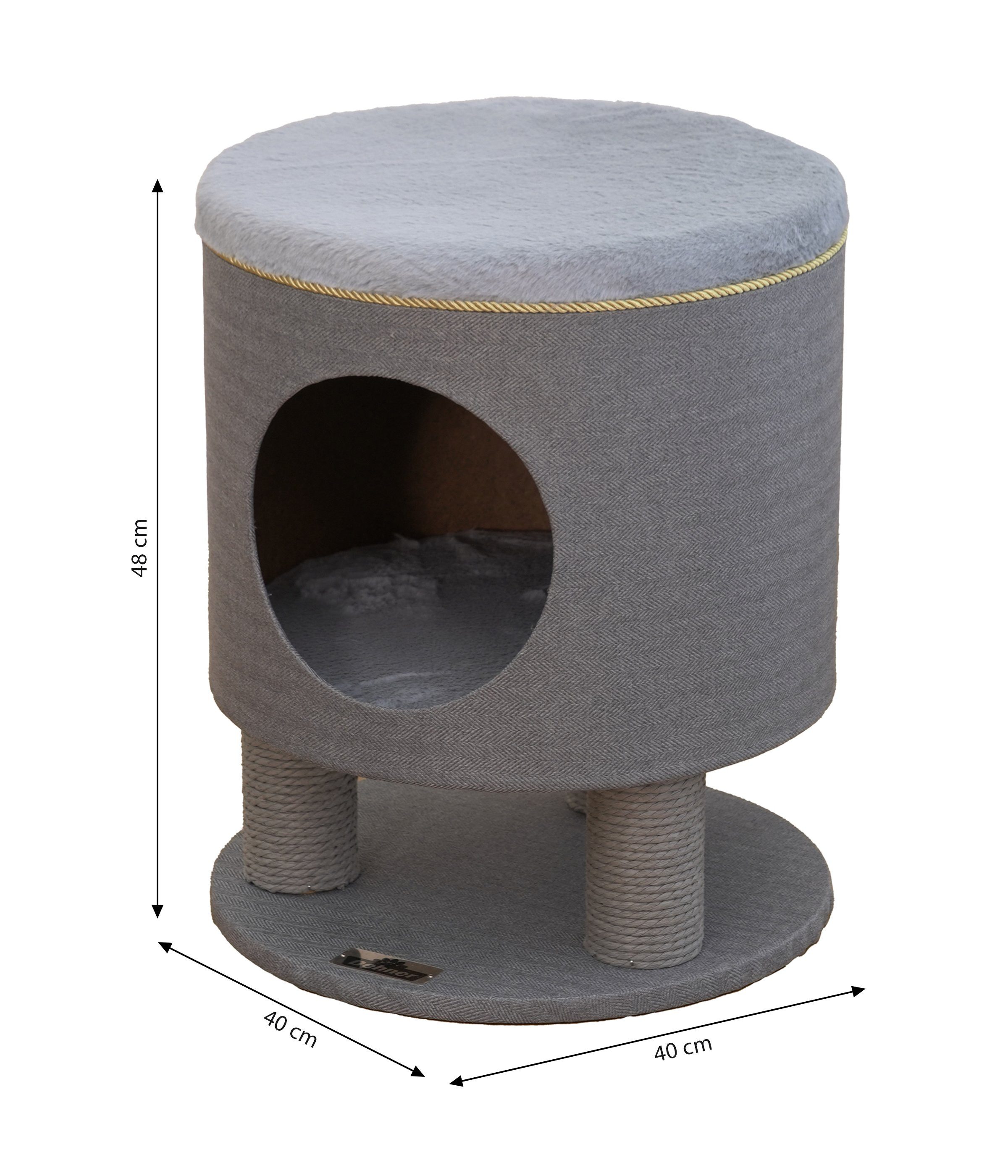 Dehner Kratzbaum Katzen-Kratzhöhle Vincent, Ø 40 cm, Höhe 48 cm, kuscheliger Rückzugsort mit weicher Plüsch-Sitzfläche