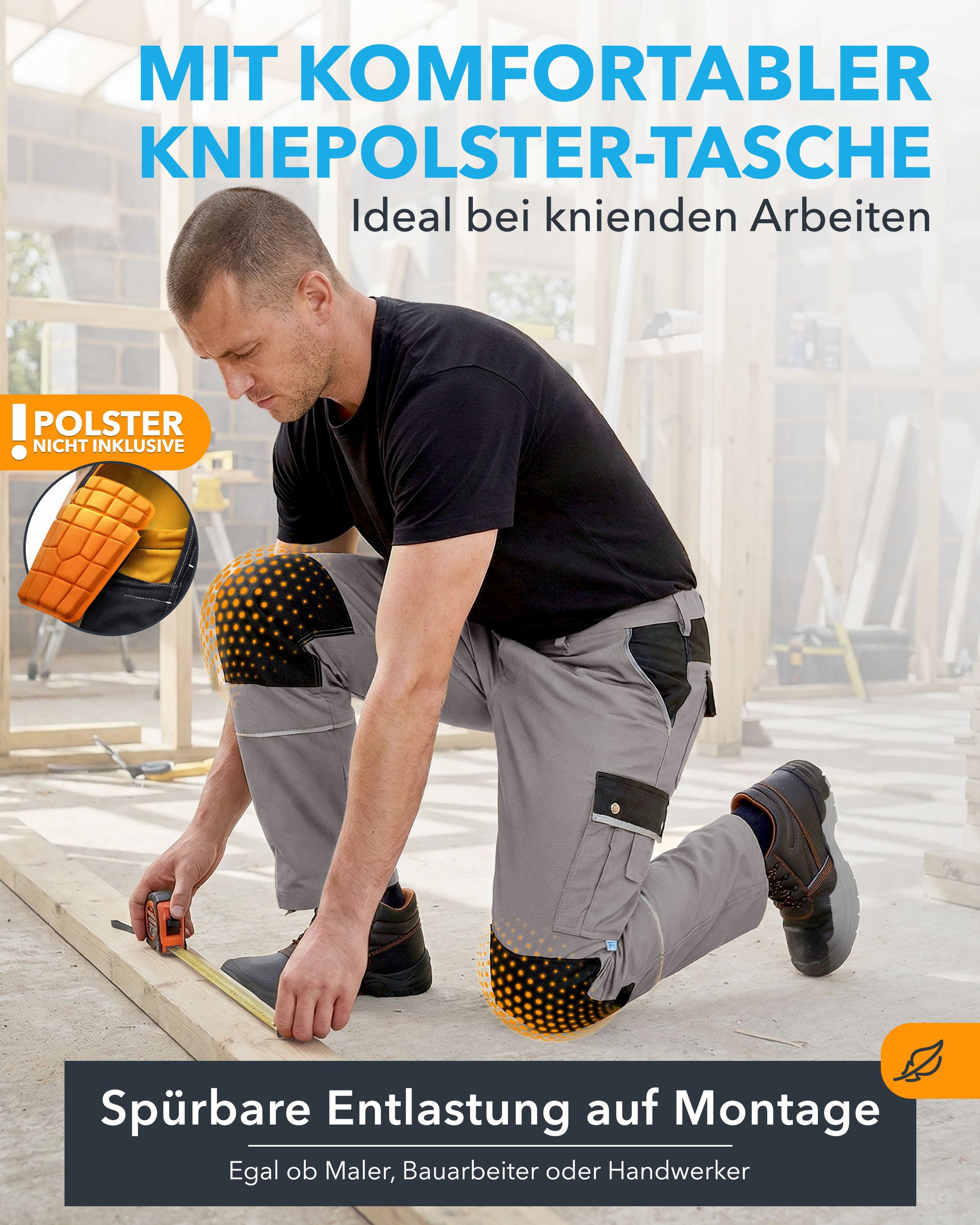 TMG International Arbeitshose Arbeitshose Bundhose Cargohose Style Arbeitshose Herren mit Kniepolstertaschen in Übergrößen erhältlich – Bild 4 von 5