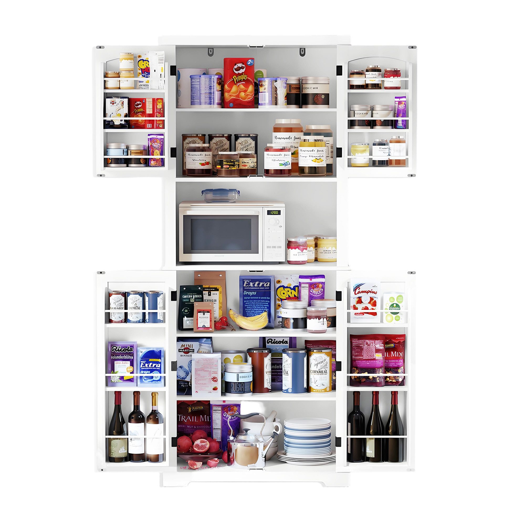 HOLTICO Hochschrank Küchenschrank mit Arbeitsplatte, Buffetschrank, Esszimmerschrank (1-St) Speisekammer mit 4 Türen und Regalen, 183cm