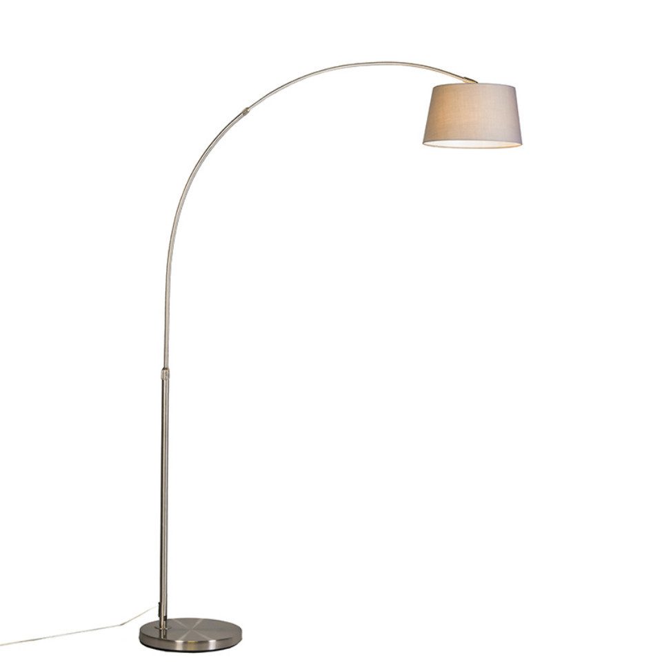 Qazqa Stehlampe Arc, LED wechselbar, E27, Grau, Modern, Stahl, 1-flammig