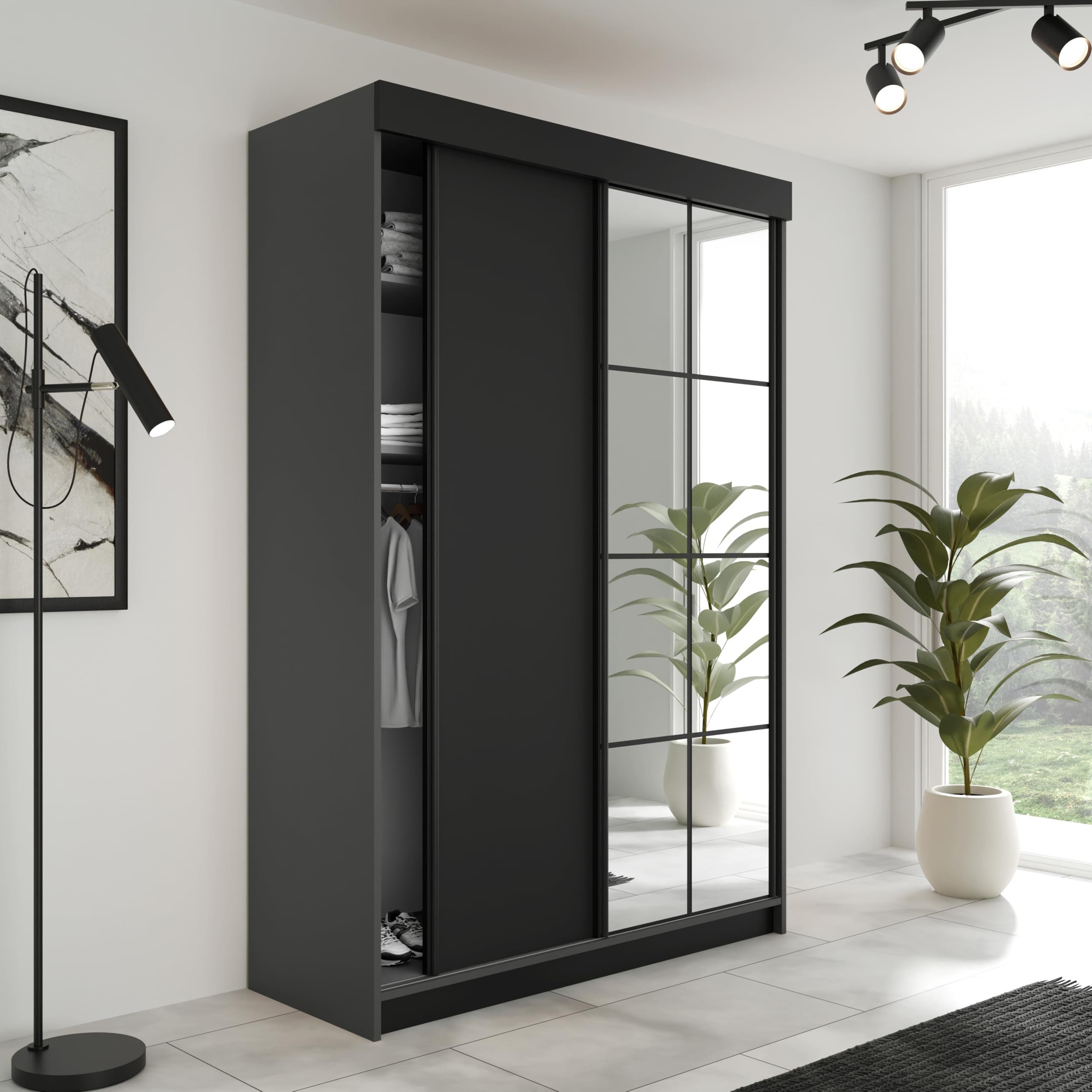 KIER FURNITURE Schiebetürenschrank LAMARO 138 x 205 x 59 cm - Schrank Schlafzimmer - Kleiderschrank