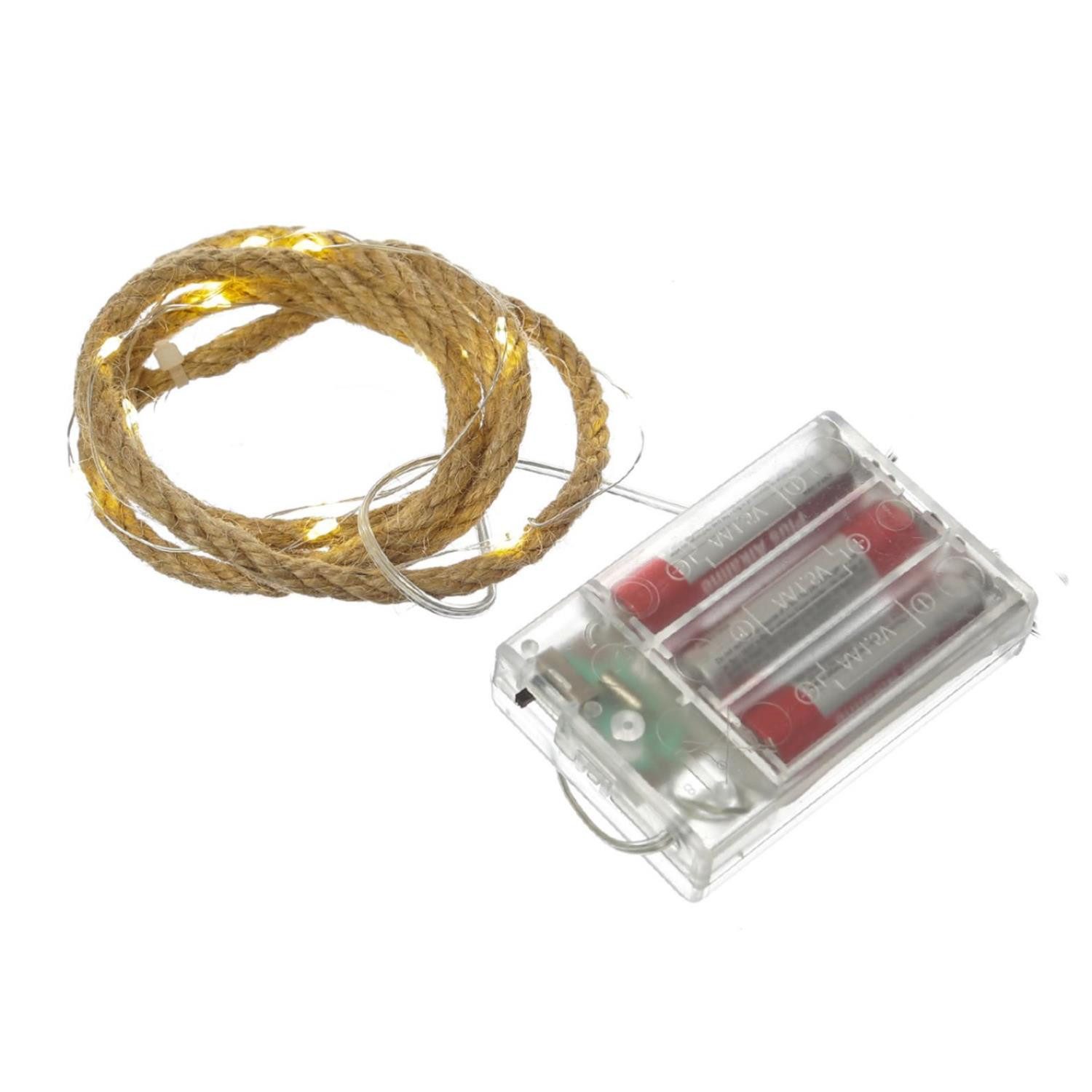 MARELIDA LED-Lichterkette Seil Jute maritime Deko Kordel Tau 20LED 1m Timer Naturseil für Innen, 20-flammig