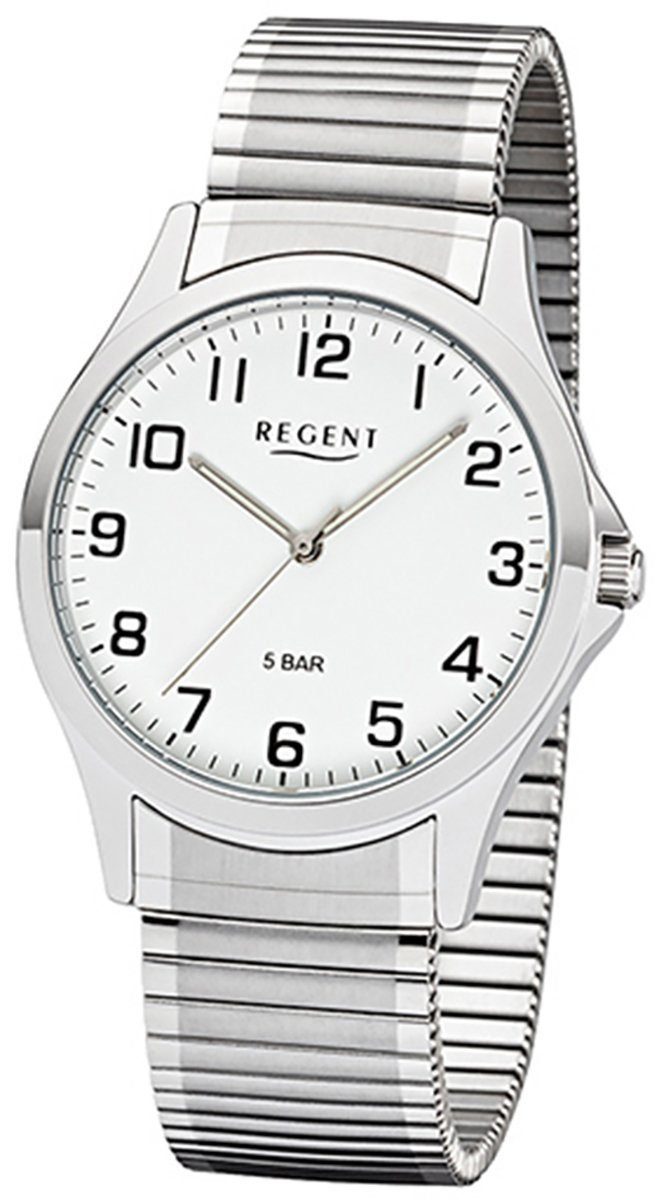 Regent Quarzuhr Regent Herren Uhr 1242414 Metall Quarz, Herren Armbanduhr  rund, mittel (ca. 39mm), Metallarmband