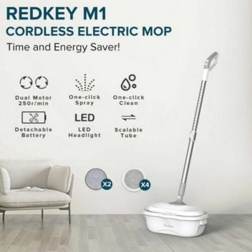 Redkey Akku-Wischmopp M1, 60,00 W, beutellos,Trennung von Frisch- und Abwasser, kabelloser Elektro-Mopp, selbstreinigender Wischmopp, LED, 2200 mAh