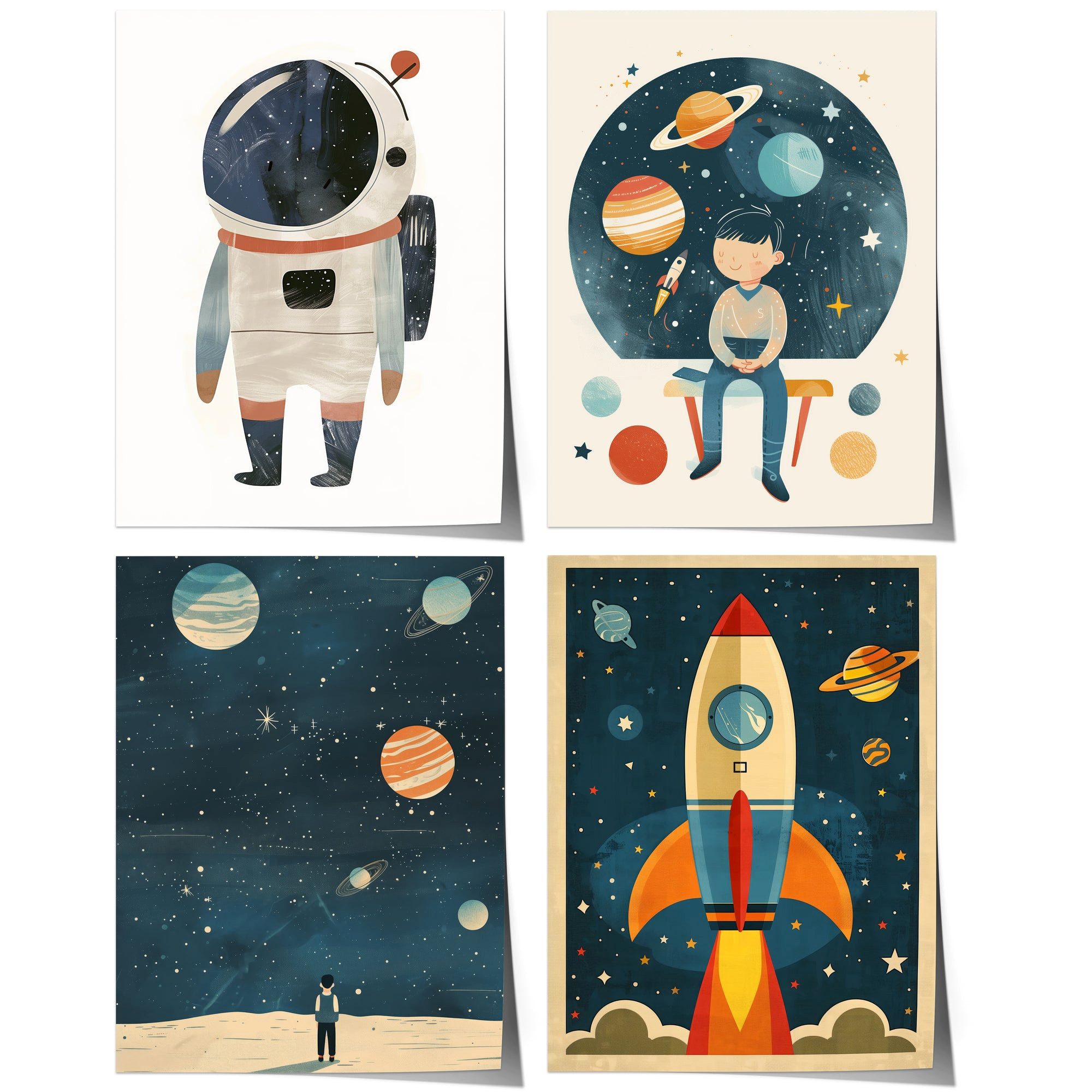 JUSTGOODMOOD Poster Kinderzimmer Premium ® Weltraum Astronaut Rakete Planet günstig online kaufen