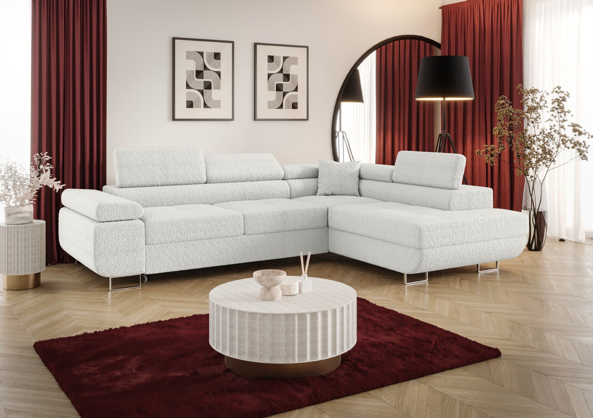 Fun Möbel Ecksofa Schlafsofa FUN MARIKO mit Ottomane in Stoff, Kopfstützen verstellbar