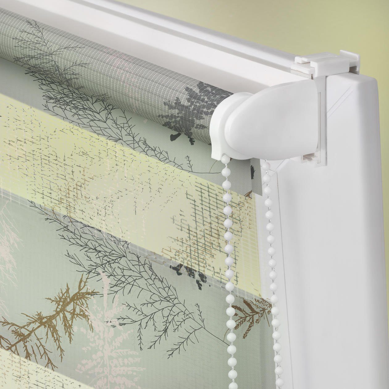 Doppelrollo Duo Rollo Klemmfix, ohne Bohren, blickdicht, Fir Branches - Blau, LICHTBLICK ORIGINAL, halbtransparent, freihängend, Klemmfix