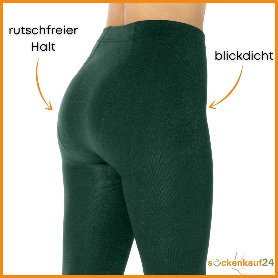 sockenkauf24 Thermostrumpfhose Damen Strumpfhose mit Innenfleece in 10 Farben (Dunkelgrün 40-42) extra warm Winter Strumpfhose WP