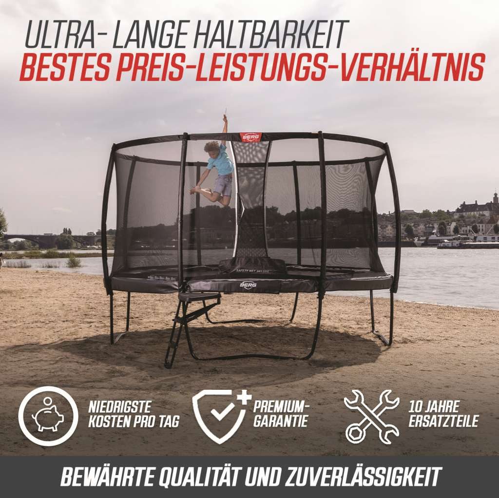 Berg Gartentrampolin rechteckig Ultim Champion Regular 330 Grey / grau + Safety Net Deluxe