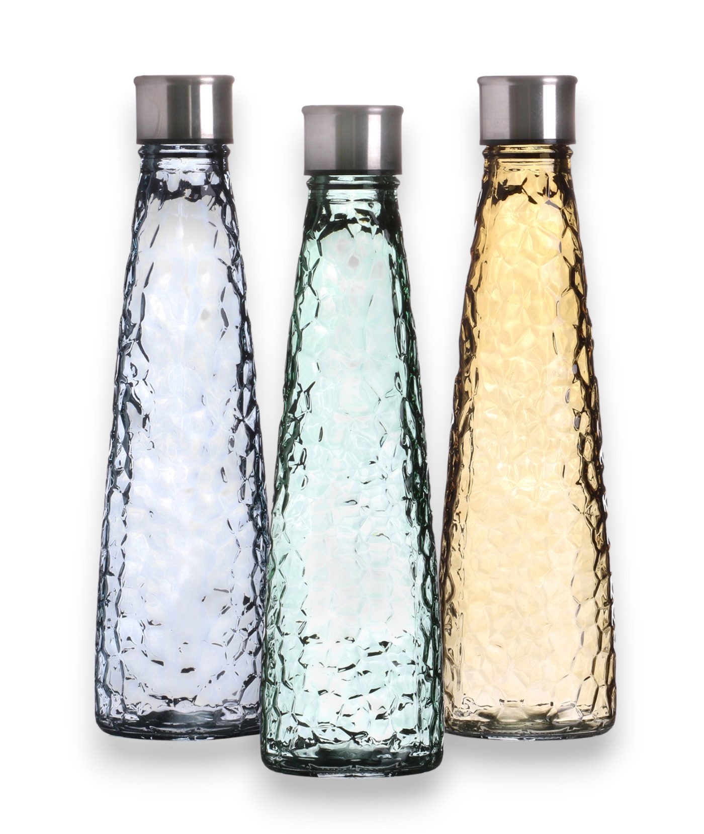 WestCraft Wasserkaraffe Vintage Glas-Wasserflasche 750ml – Diamant oder Linear – Pastellfarben, (3-tlg), Einzeln oder im Set – luftdicht, wiederverwendbar, stylisch & stilvoll