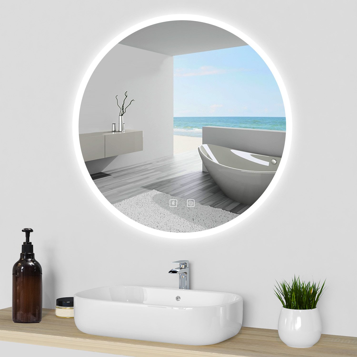 duschspa Badspiegel Rund Badezimmerspiegel Wandspiegel mit LED Beleuchtung günstig online kaufen