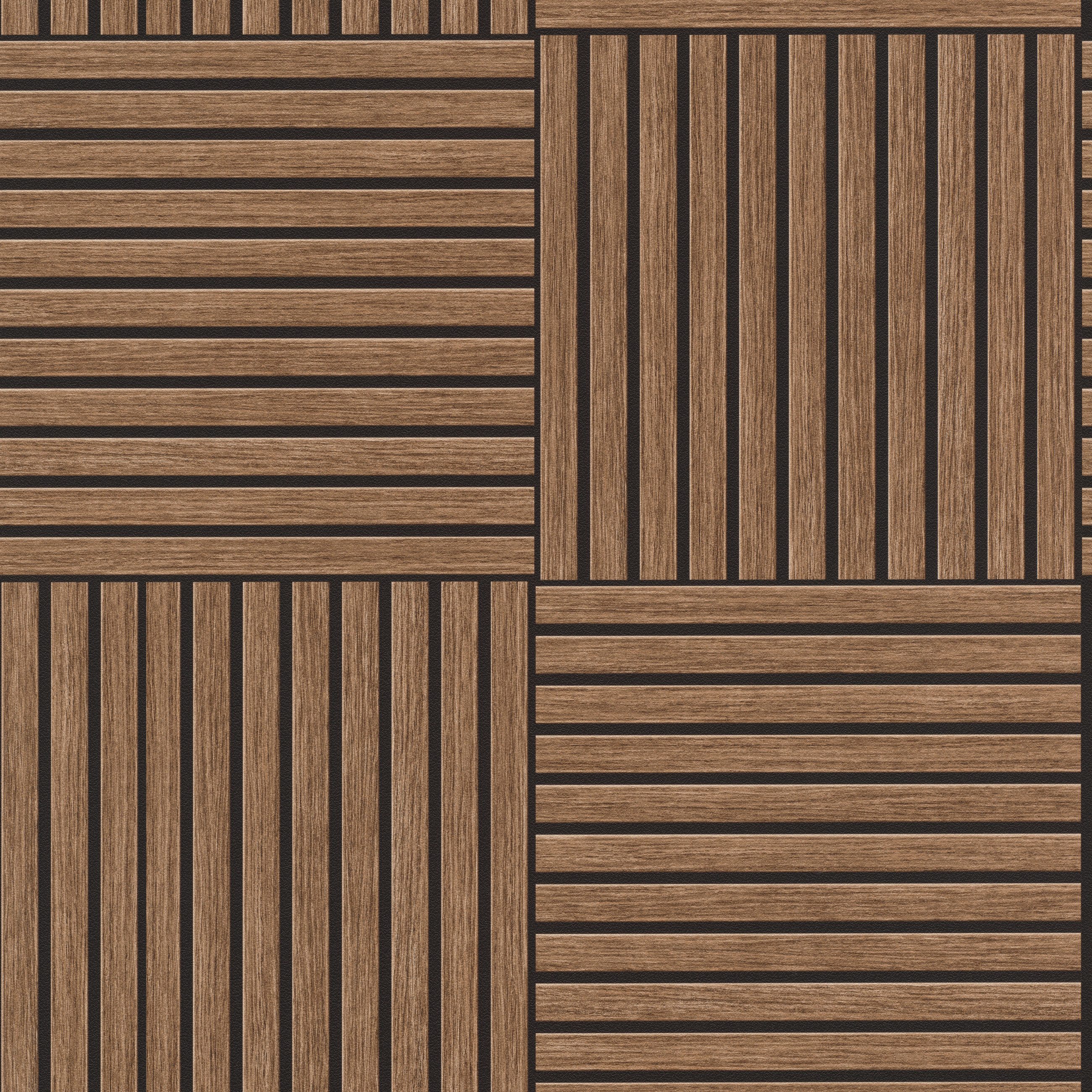 Rasch Vliestapete Tonea Holzoptik mit Akustikpaneelen in dunkelbraun - Factory VI, strukturiert, Holzoptik, gestreift, Streifen, (1 St)