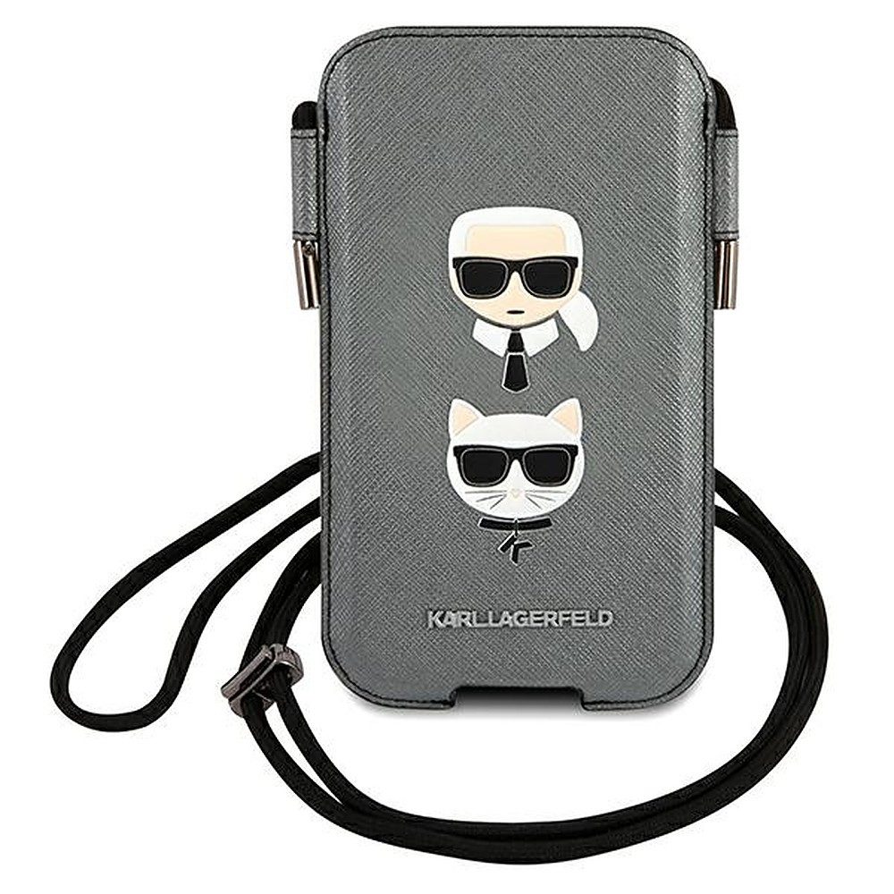 KARL LAGERFELD Handytasche Smartphonetasche Umhängetasche Schutzhülle (Spar-Set, 1-tlg., 17 x 9, 5 cm elegant), Saffiano-Optik, Umhängekordel, Ladeaussparung