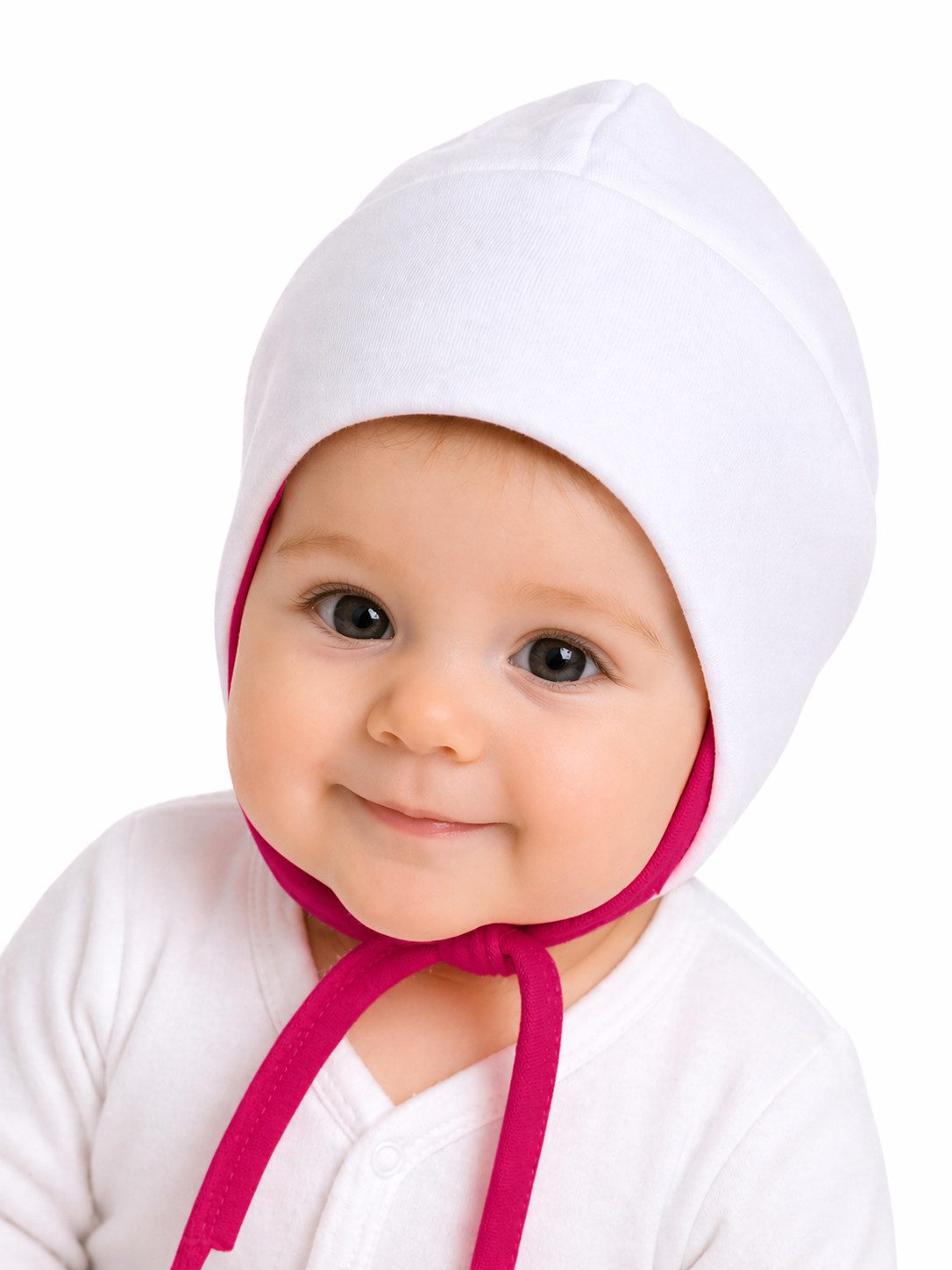 Erstlingsmütze Baby Mütze in Weiß Rosa Pink
