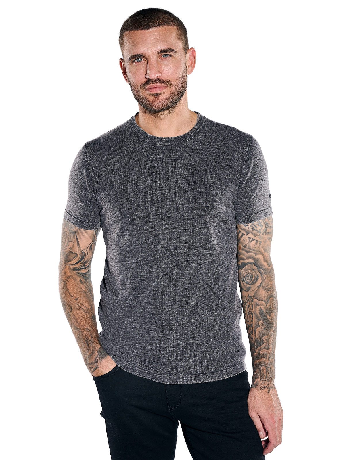 emilio adani T-Shirt Herren T-Shirt mit Wascheffekt, Anthrazit