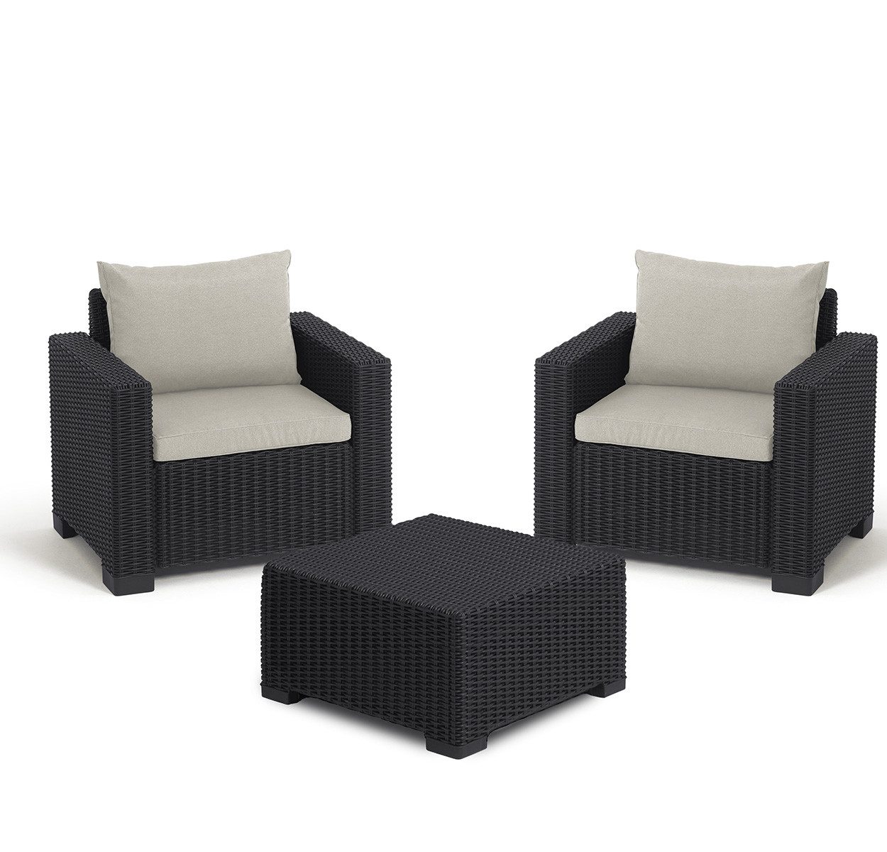Allibert Gartenlounge-Set California 3-teilig Gartenmöbel Set Sessel mit Tisch inkl. Kissen