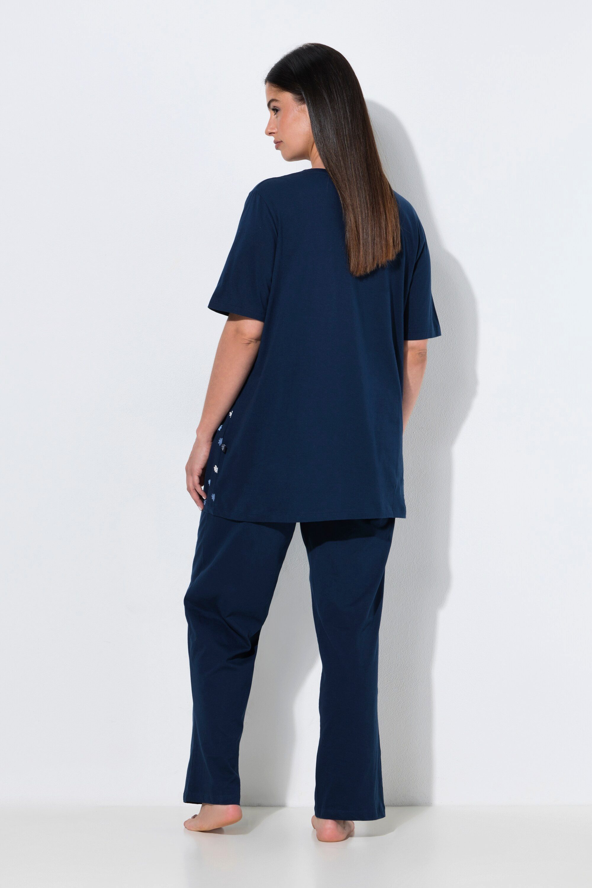 Ulla Popken Pyjama Pyjama Blüten Stickerei Rundhals Halbarm