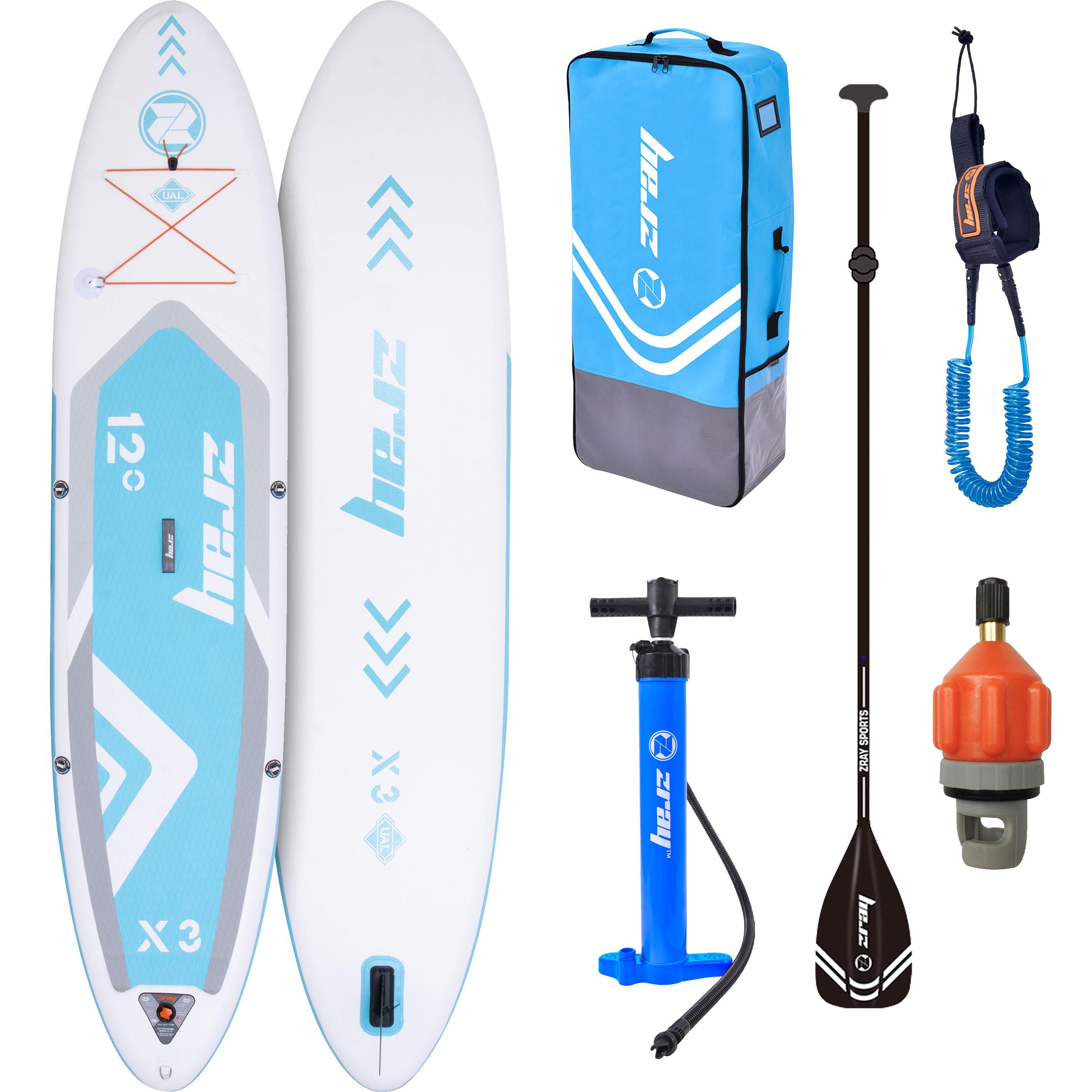 zray Inflatable SUP-Board X3 Stand Up Paddle Board 365x81x15 cm Komplettset blau, All Around Advanced, (Starkes Allround-SUP für Familien und Fortgeschrittene, 6 tlg., Stand Up Paddling Board Komplettset), für alle Gewässer geeignet