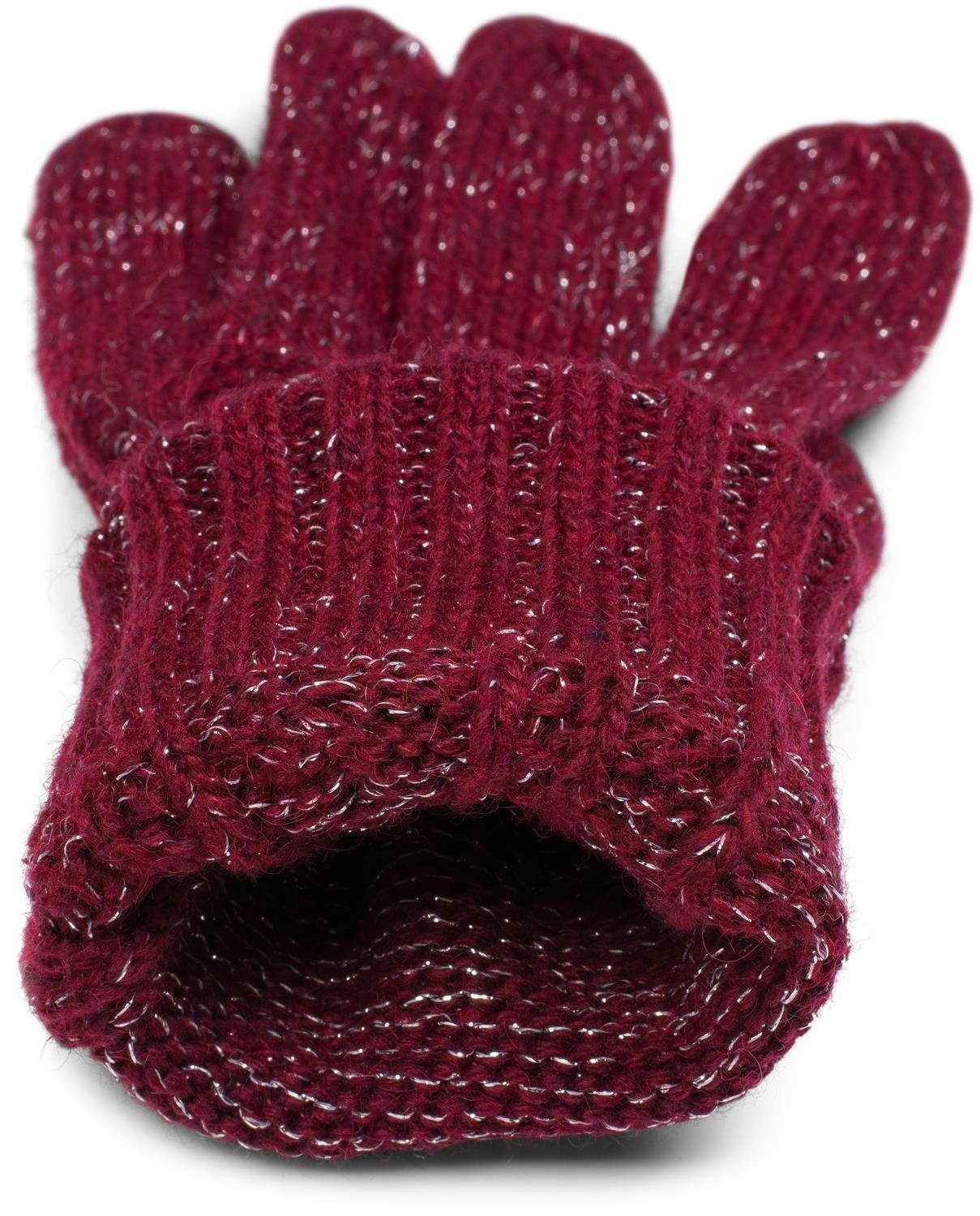 styleBREAKER Strickhandschuhe Strick Handschuhe mit und Faden Metallic Bordeaux-Rot Zopfmuster