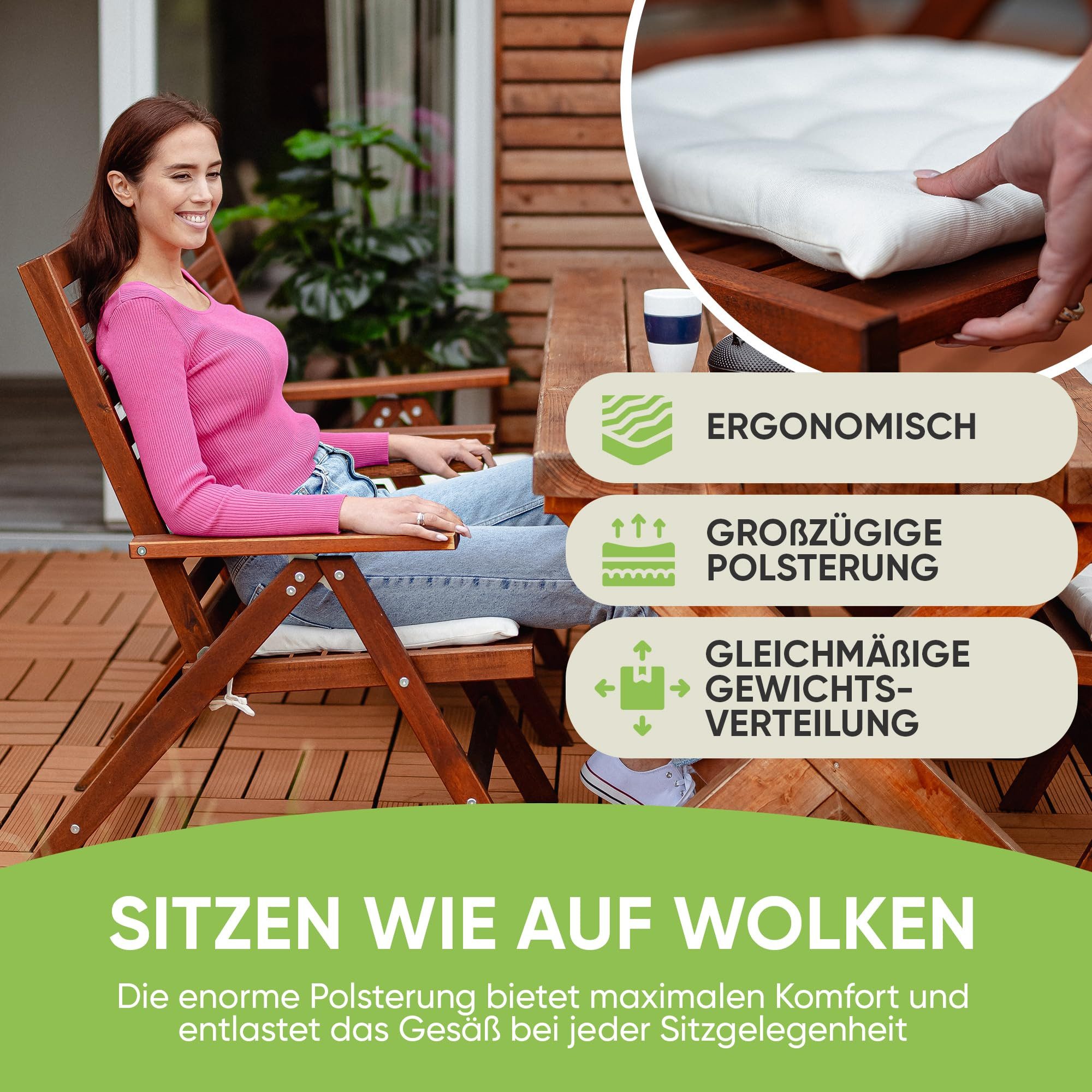 Gräfenstayn Stuhlkissen Sitzkissen 40x40cm Haltebänder Indoor Outdoor, robustes Sitzkissen für Indoor & Outdoor, mit Haltebändern