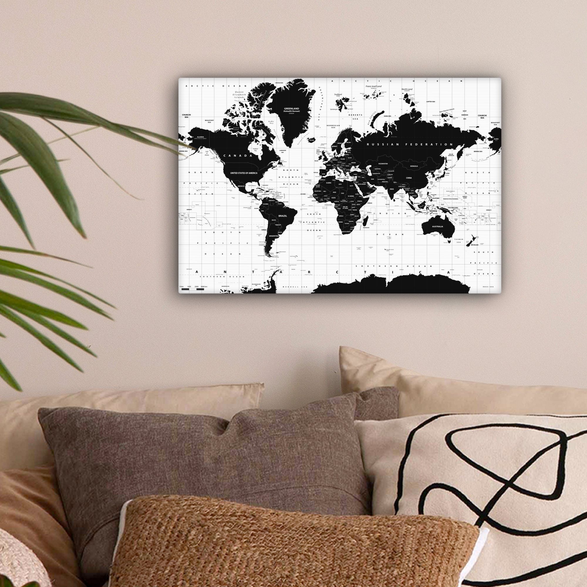 OneMillionCanvasses® Leinwandbild Weltkarte - Schwarz - Weiß - Atlas - Erde günstig online kaufen