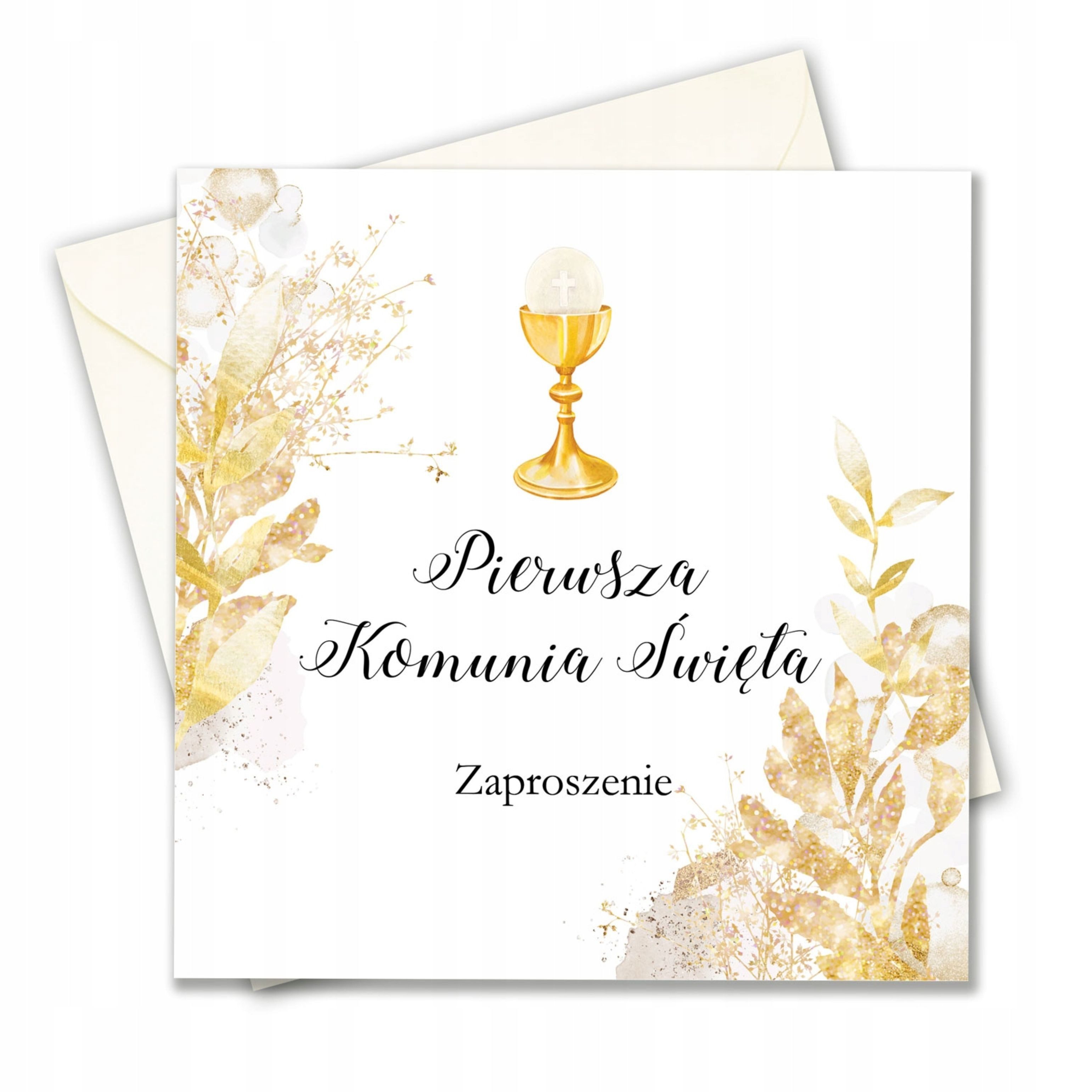 Festivalartikel Kommunionskarte Kommunion Einladung Set + Umschlag Elegant 15x15 cm