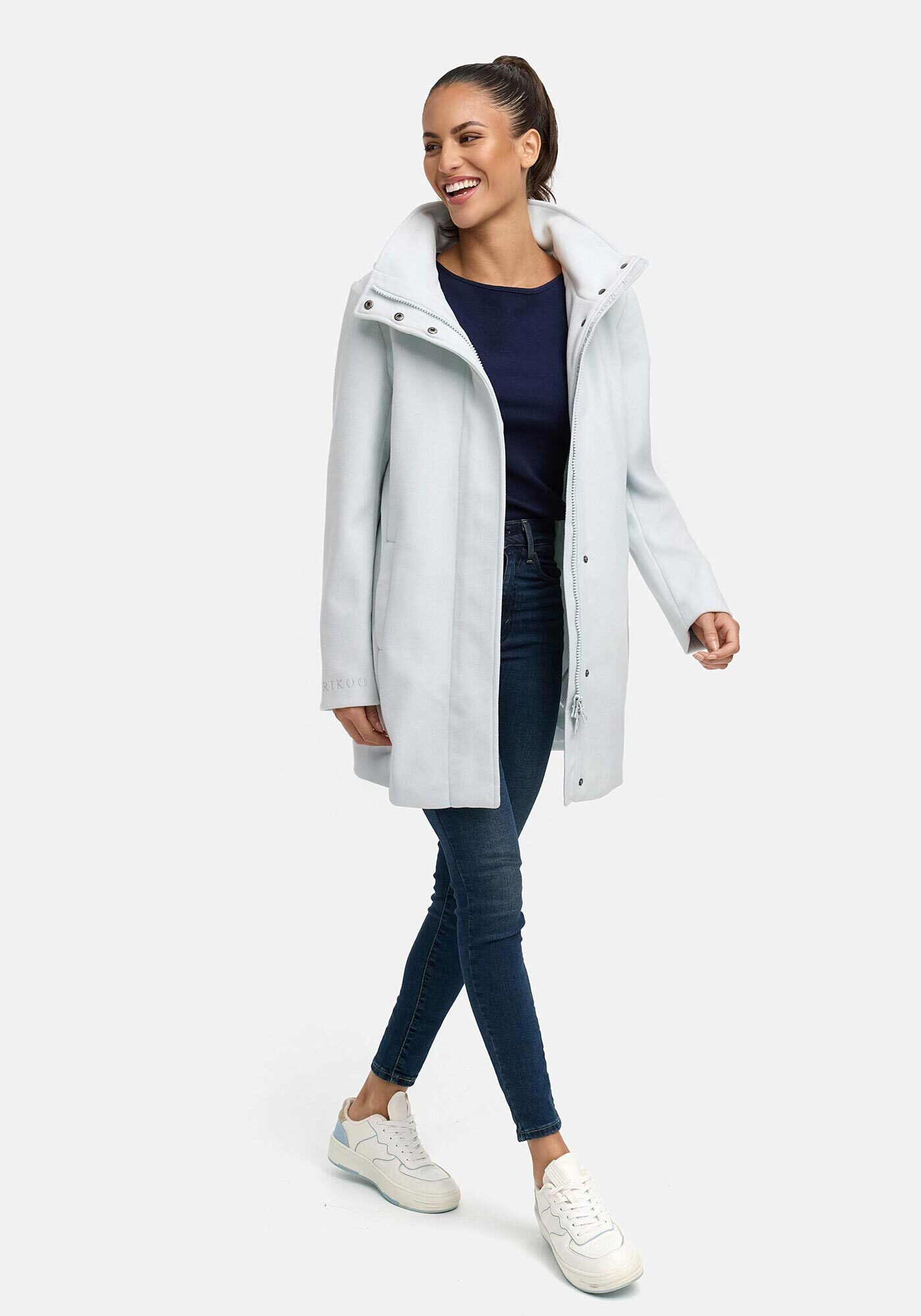 Marikoo Kurzmantel Katalinaa Eleganter Wickel Mantel mit Taillengürtel und Oversized Hood Kapuze