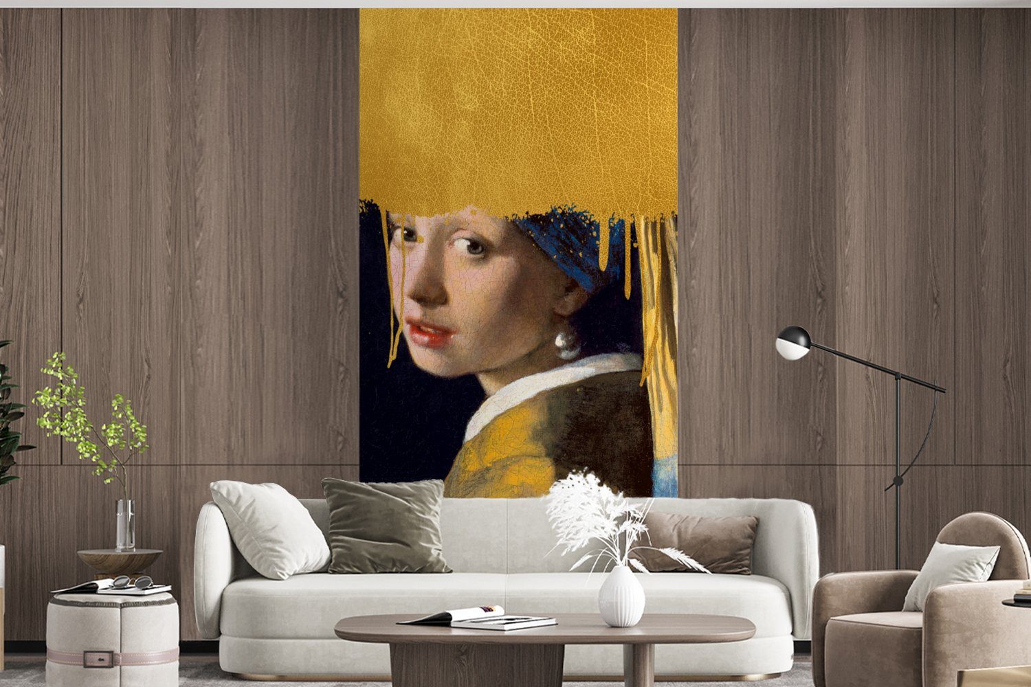 Vliestapete (2 - Mädchen - St), Fototapete Matt, einem Fototapete Perlenohrring Schlafzimmer Gold Wohnzimmer Vermeer, bedruckt, Küche, MuchoWow mit für