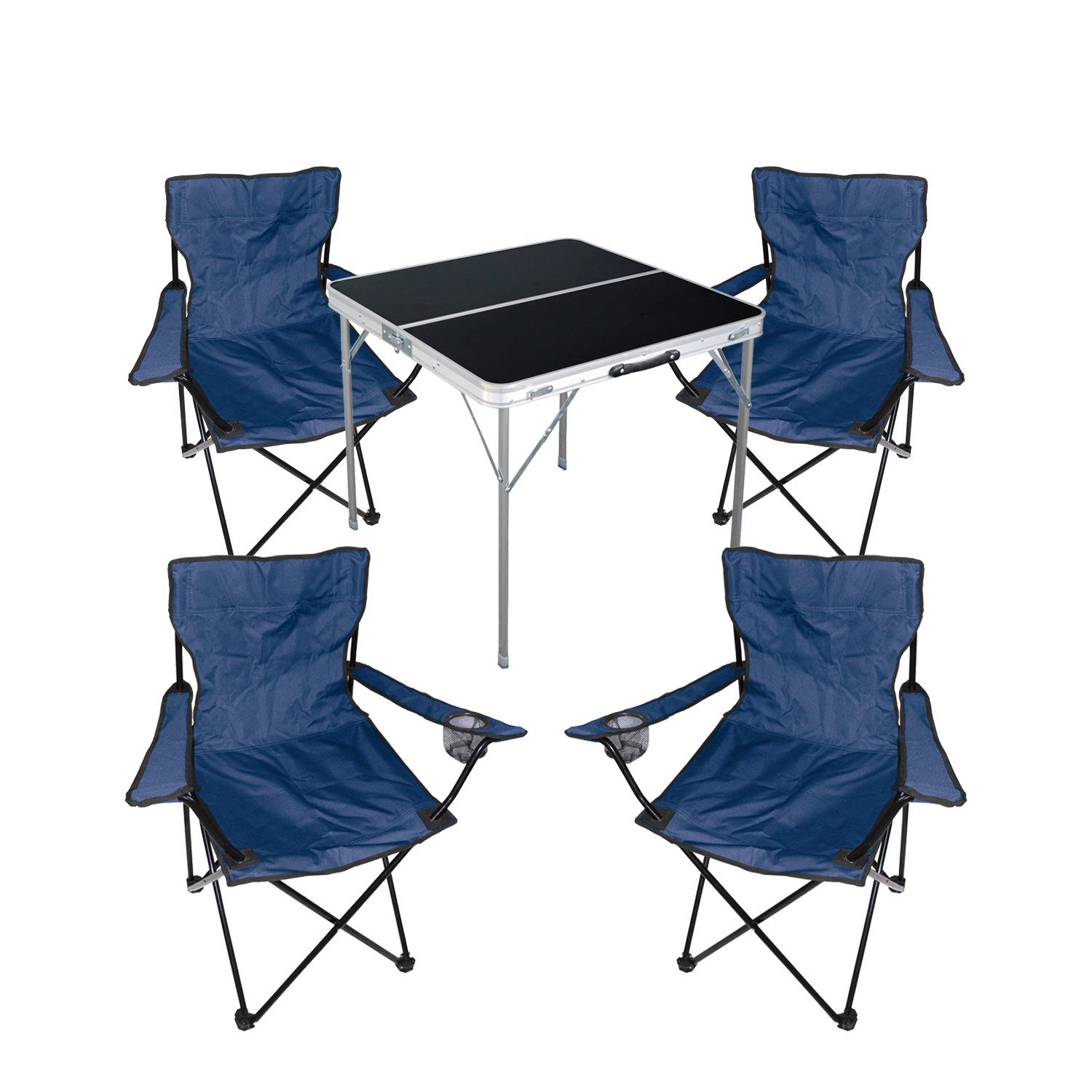 Mojawo Essgruppe 5-teiliges Campingmöbel Set mit Tasche + Campingstühle schwarz Tisch