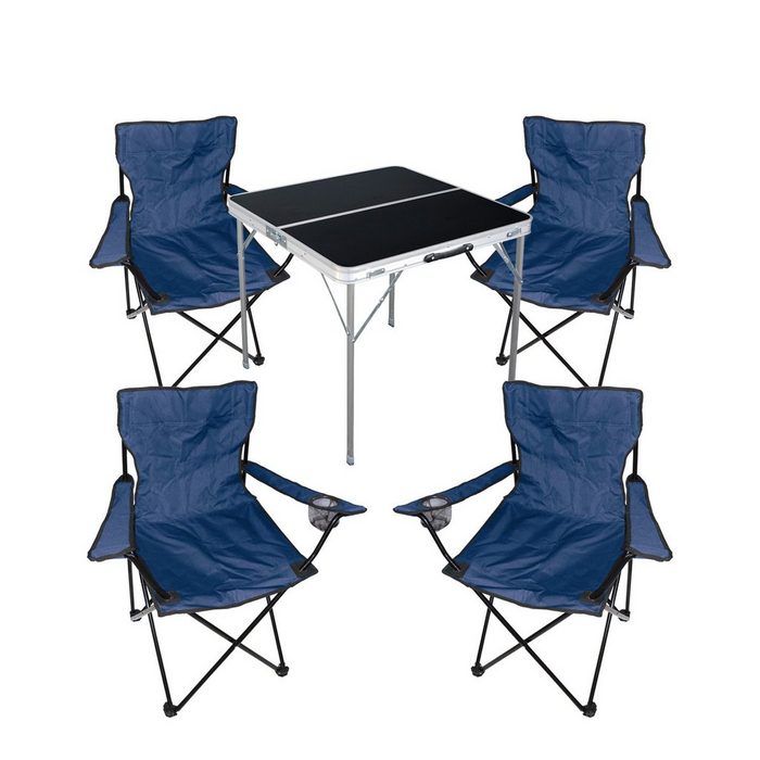 Mojawo Essgruppe 5-teiliges Campingmöbel Set Tisch schwarz + Campingstühle mit Tasche blau
