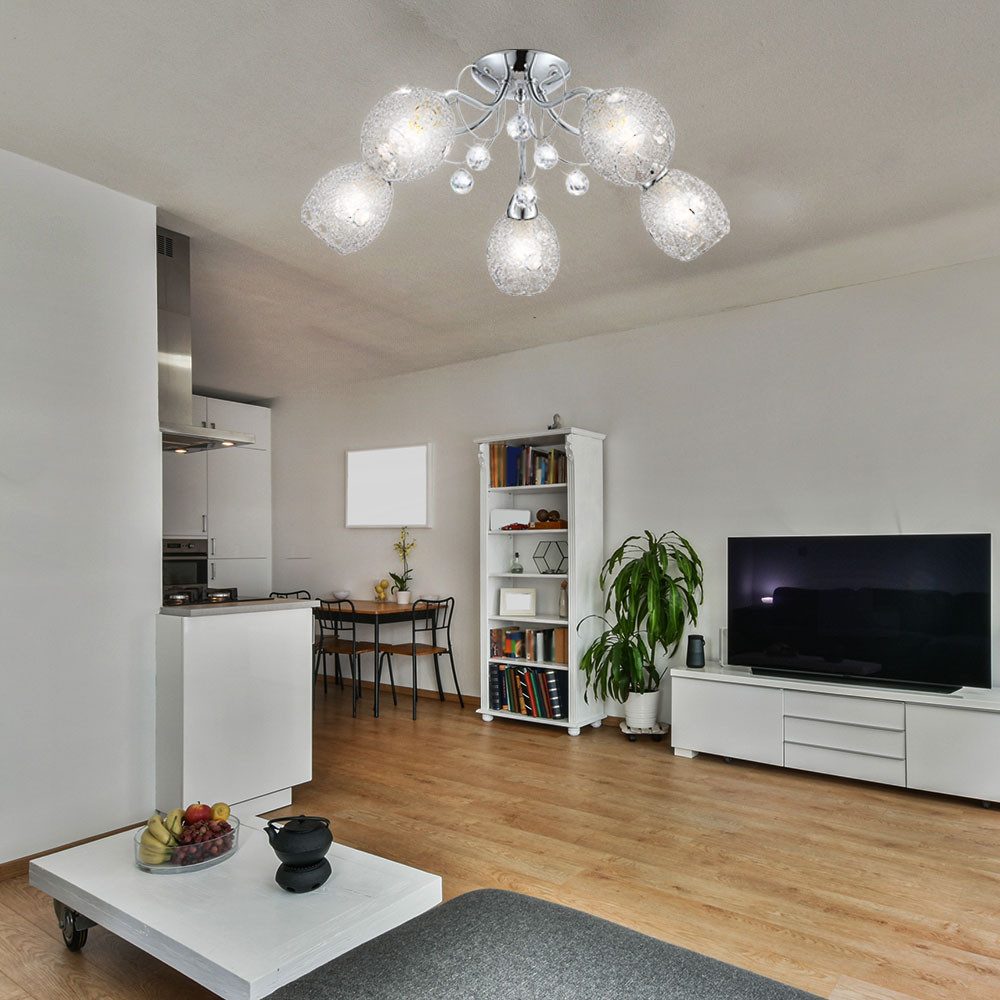 GLOBO LIGHTING Deckenleuchte, Leuchtmittel nicht inklusive, Deckenleuchte Kristall Deckenlampe Beleuchtung Chromgeflecht Licht
