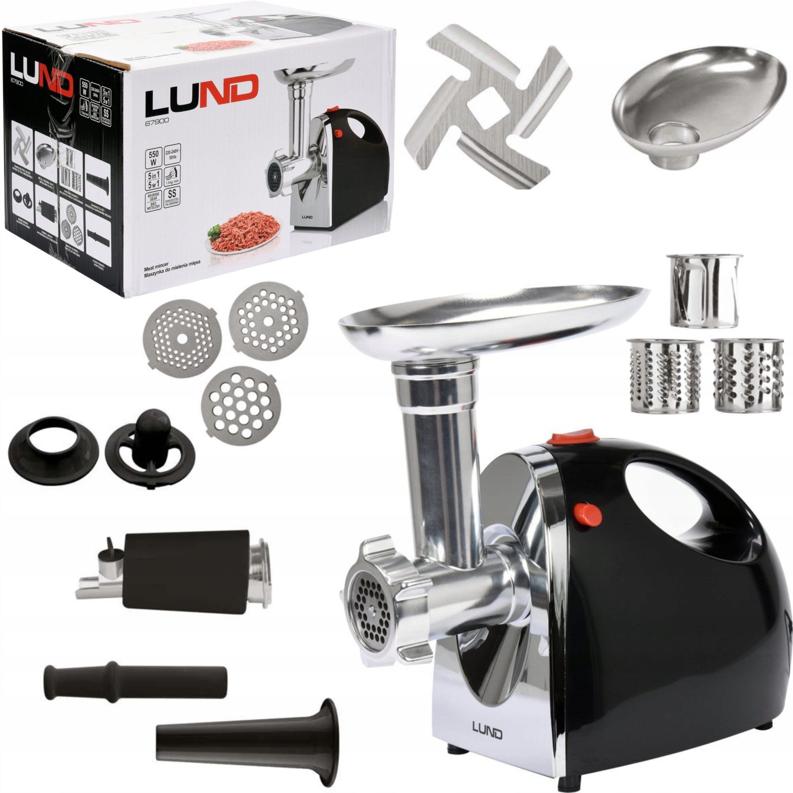 Lund Fleischwolf MASZYNKA DO MIELENIA MIĘSA 550W 5W1, 550 W, Profigerät