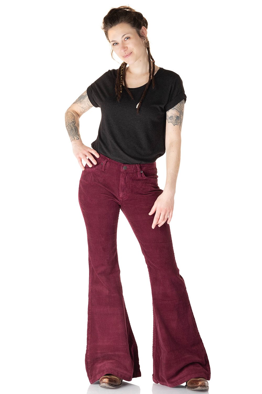 Comycom Schlaghose Damen Cord bordeaux