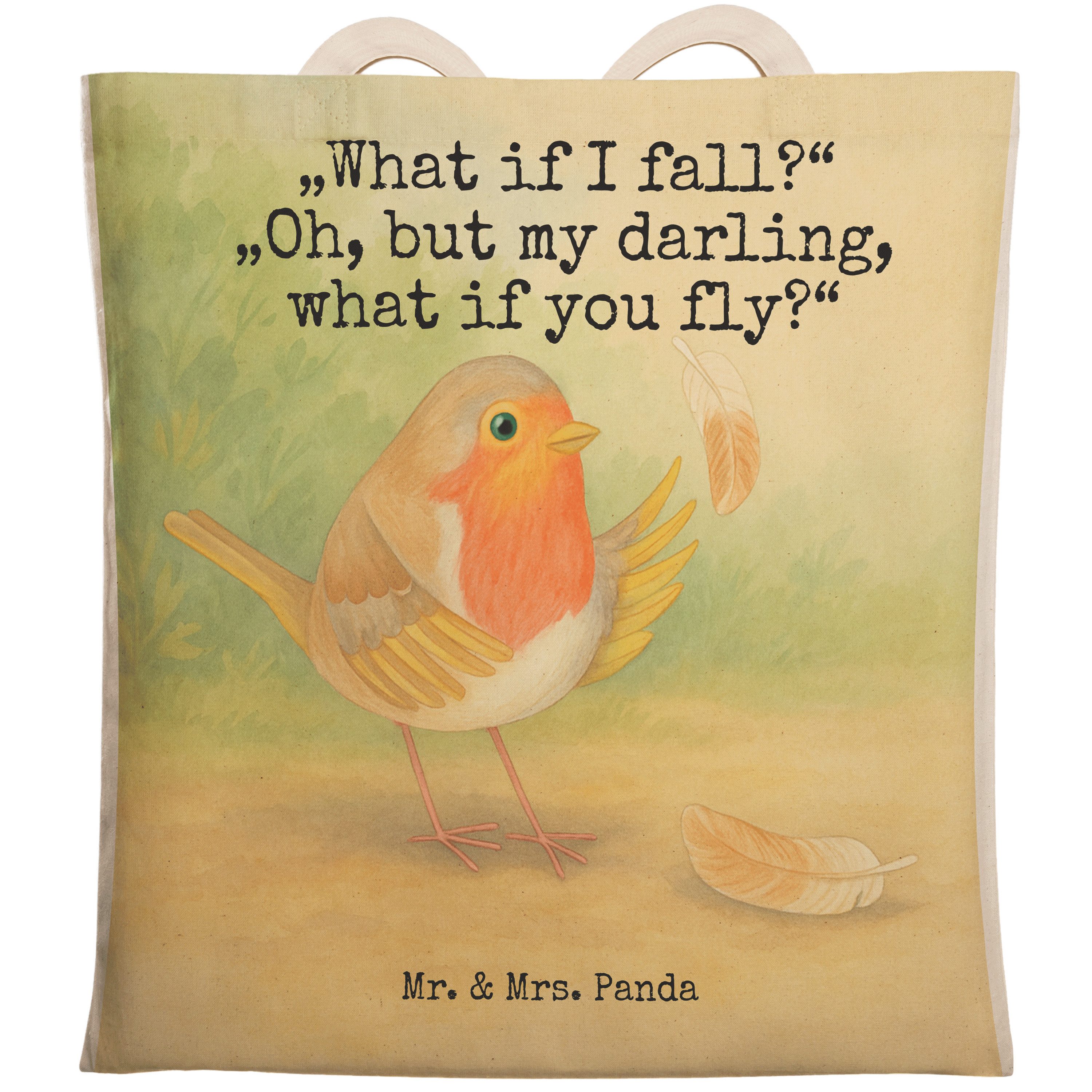 Tragetasche Rotkehlchen Federn Design, Tote Bag, Weiß, fliegen, Spruch Motivation