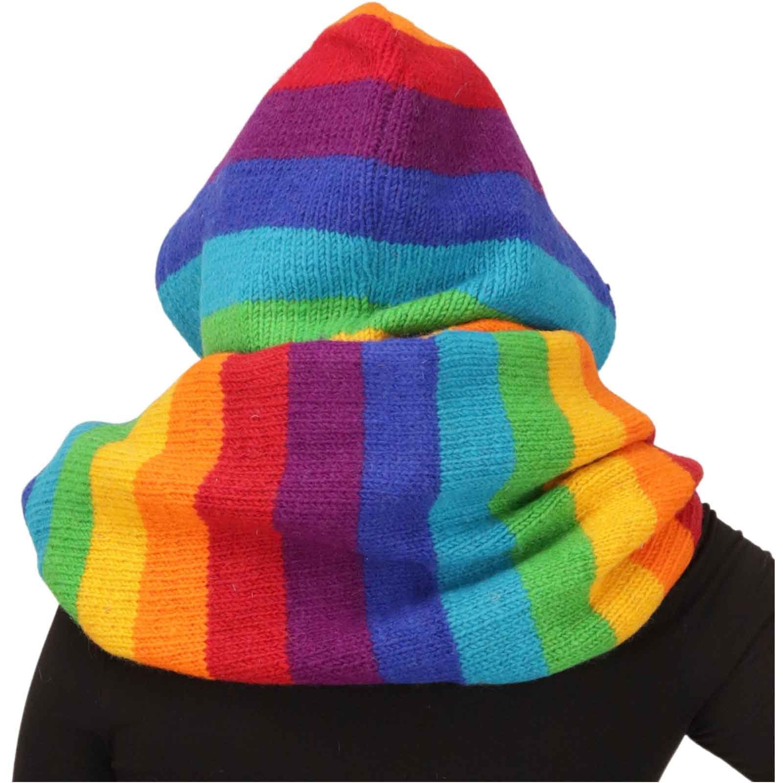 KUNST UND MAGIE Strickmütze Kapuzenschal Loop Schalmütze Poncho Regenbogenf günstig online kaufen