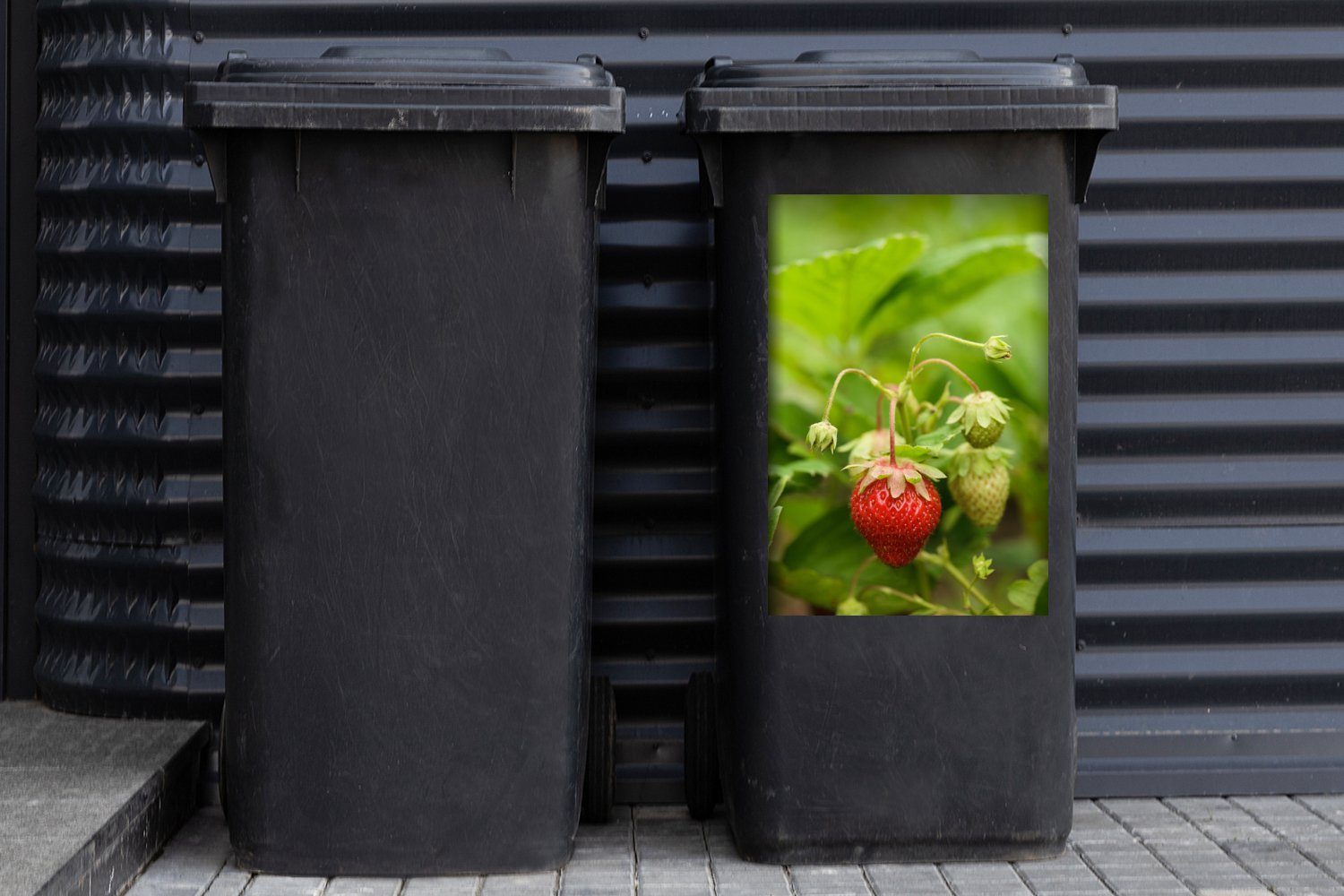 MuchoWow Container, Mülltonne, - Sticker, Erdbeere Pflanze (1 - Abfalbehälter Mülleimer-aufkleber, St), Grün Wandsticker