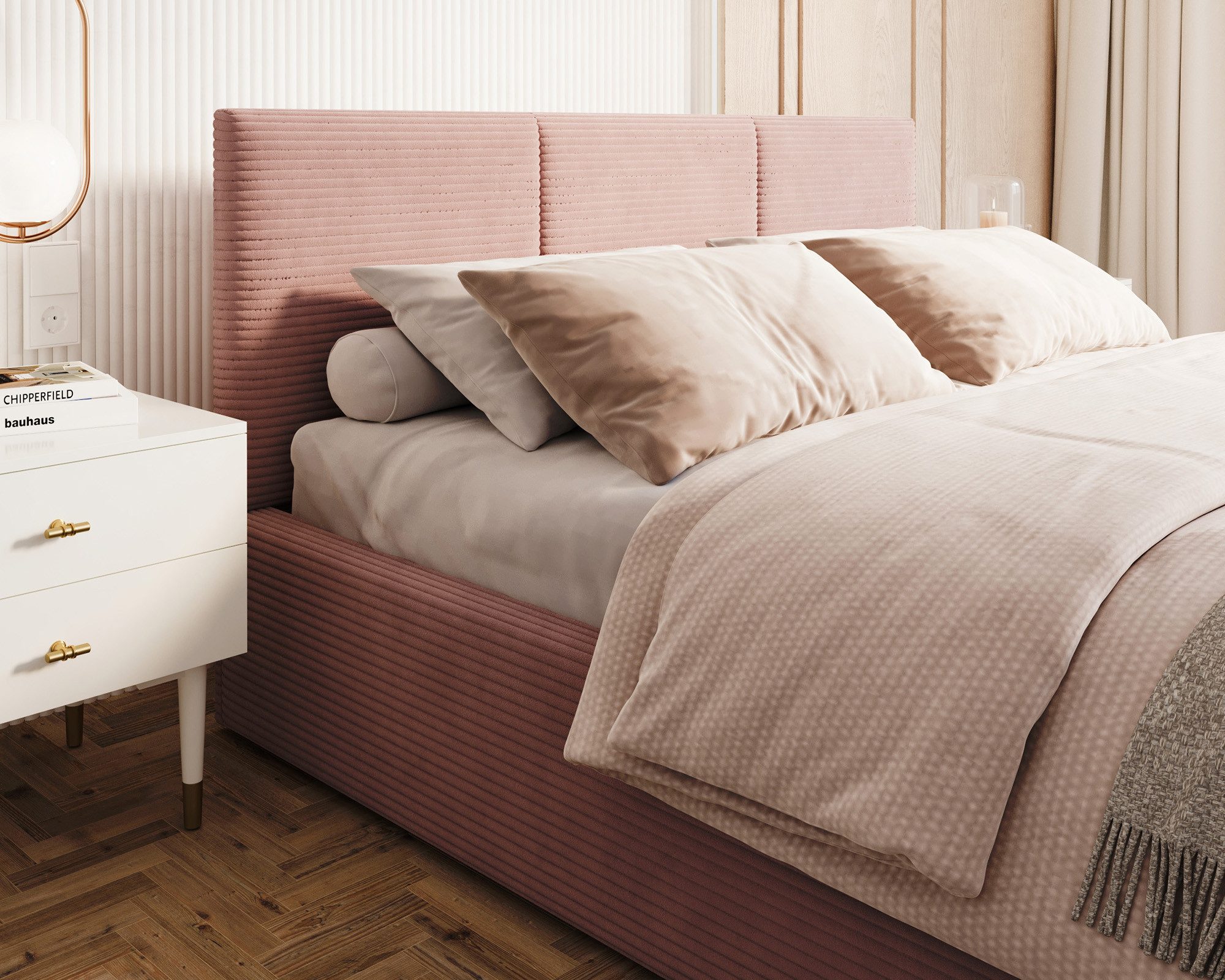 thematys Polsterbett mit Bettkasten & Lattenrost – Stauraumbett Cord 120x200–180x200 (Optional mit 28 cm H3/H4 Taschenfederkern oder 23 cm Taschenfederkern-Matratze H2)
