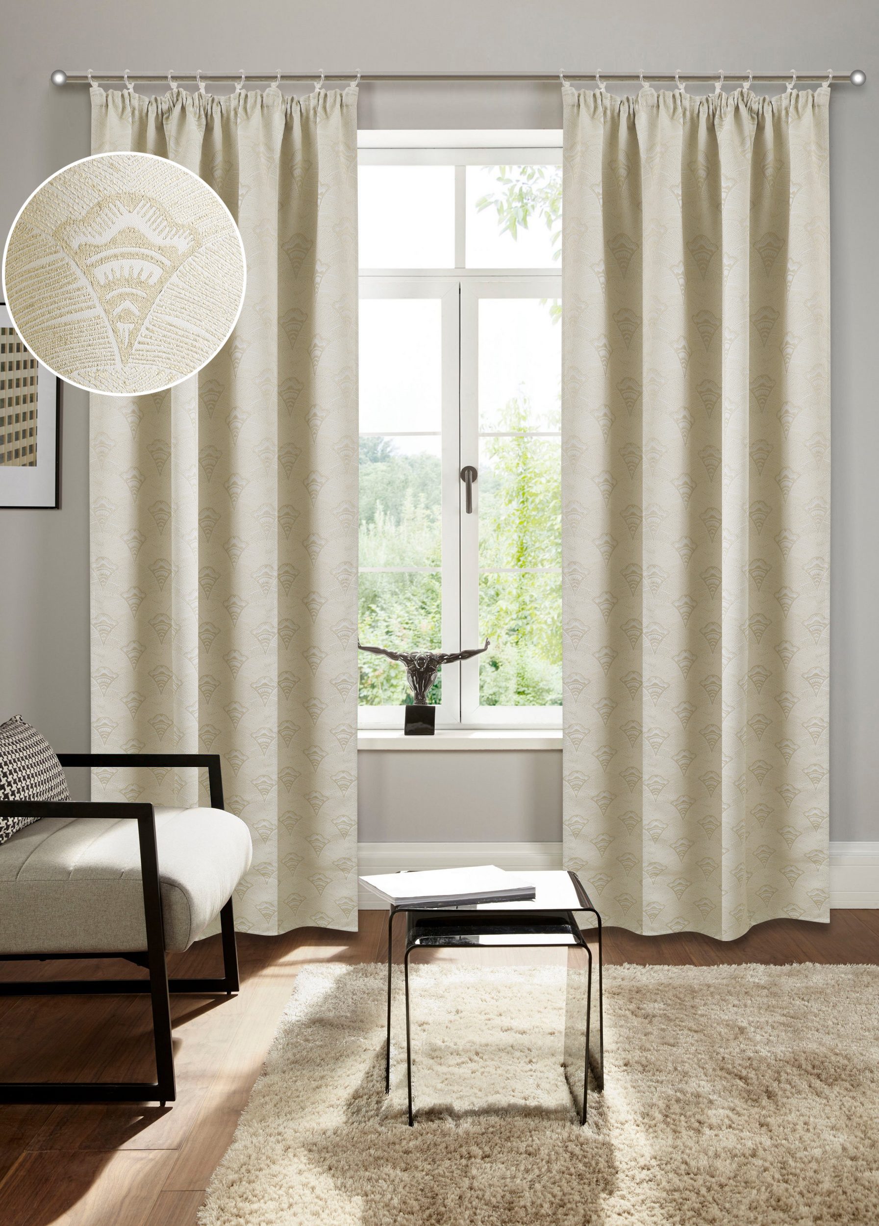 Bruno Banani Verdunkelungsvorhang Alessio (1 St), Kräuselband, verdunkelnd, Polyester, Elegantes Muster, Jacquard, verdunkelnder Vorhang, blickdicht,modern