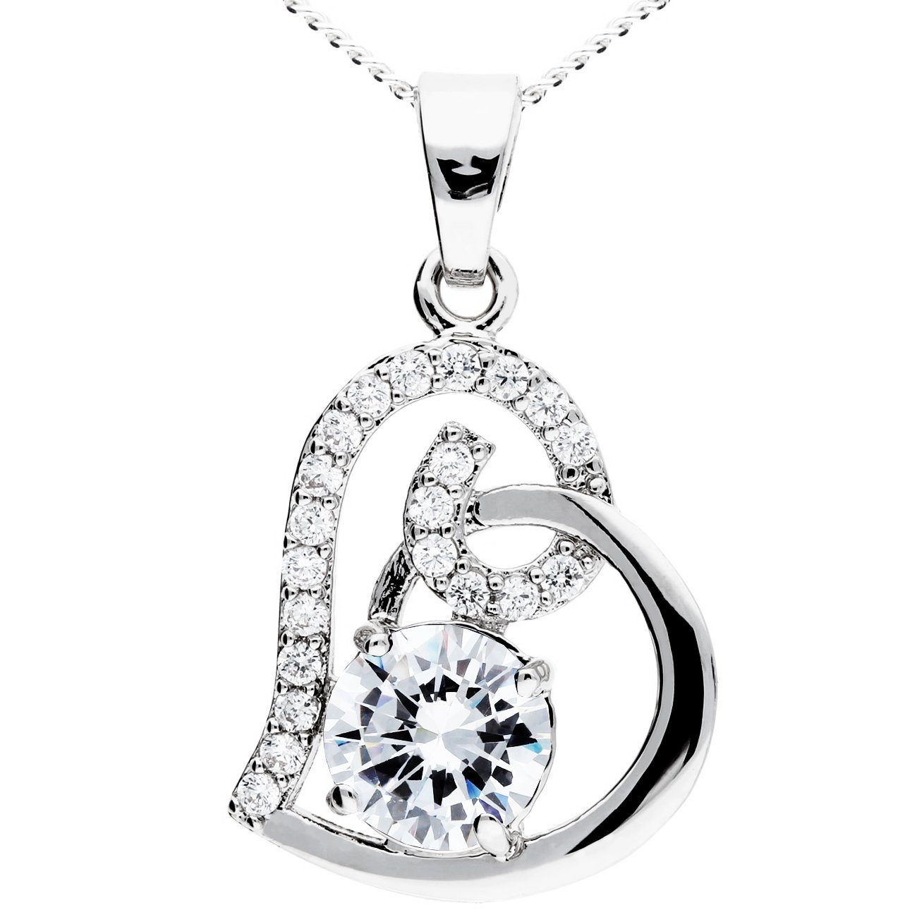 Kette mit Anhänger 18K Weißgold vergoldet Kette Infinity Herz Anhänger Zirkonia silber