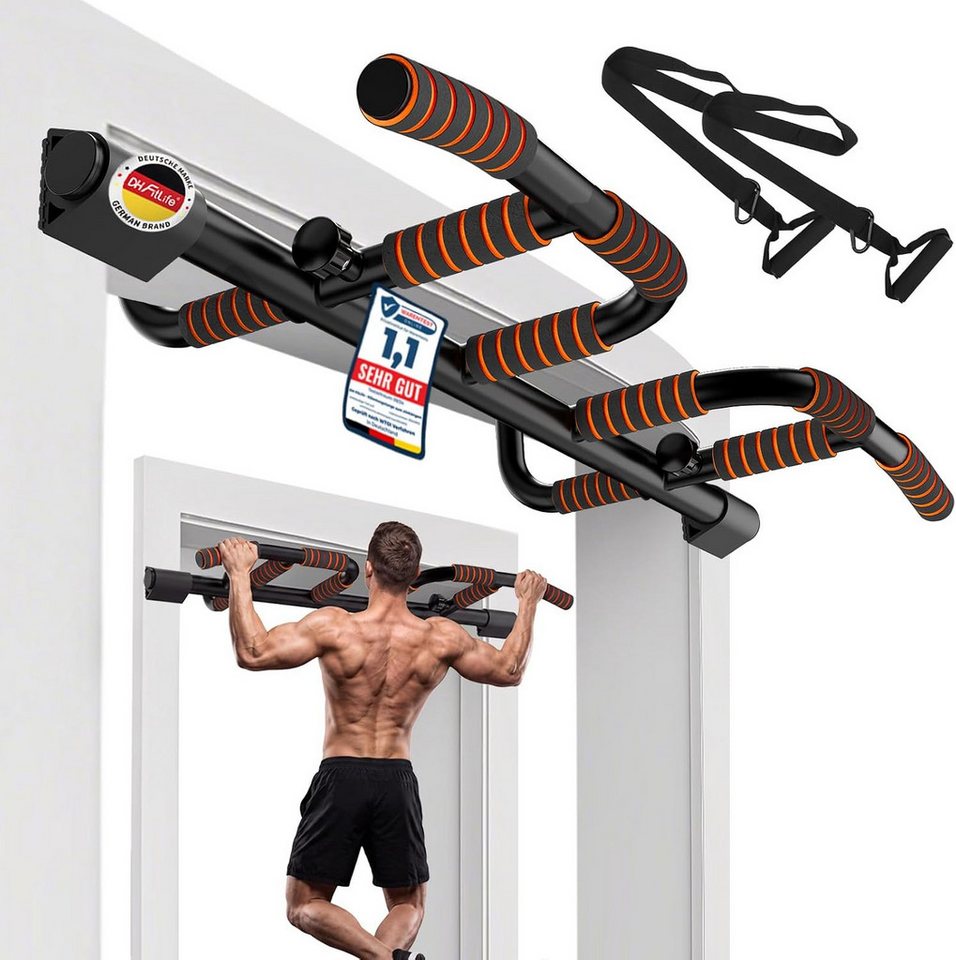 DH FitLife Klimmzugstange Türrahmen ohne Schrauben kein Abrutschen (für Türrahmen 65-92cm, mit Multigriff-Positionen), Reckstange Turnstange Türreck zum Einhängen