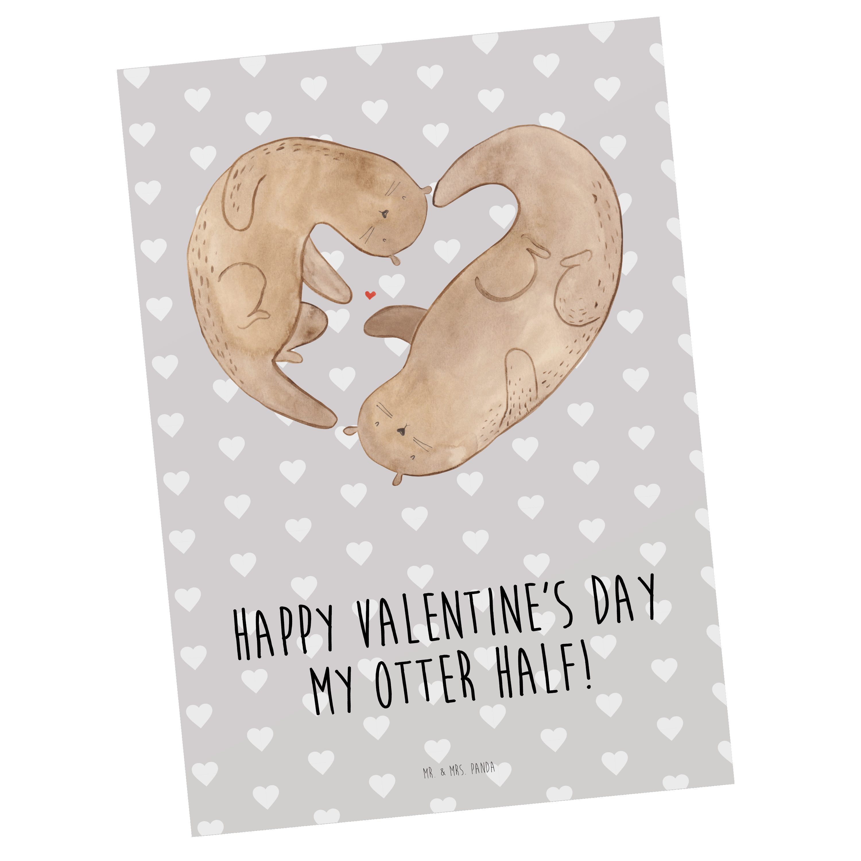 Mr. & Mrs. Panda Postkarte Otter Valentine - Grau Pastell - Geschenk, Geschenkkarte, Freund, Ehe