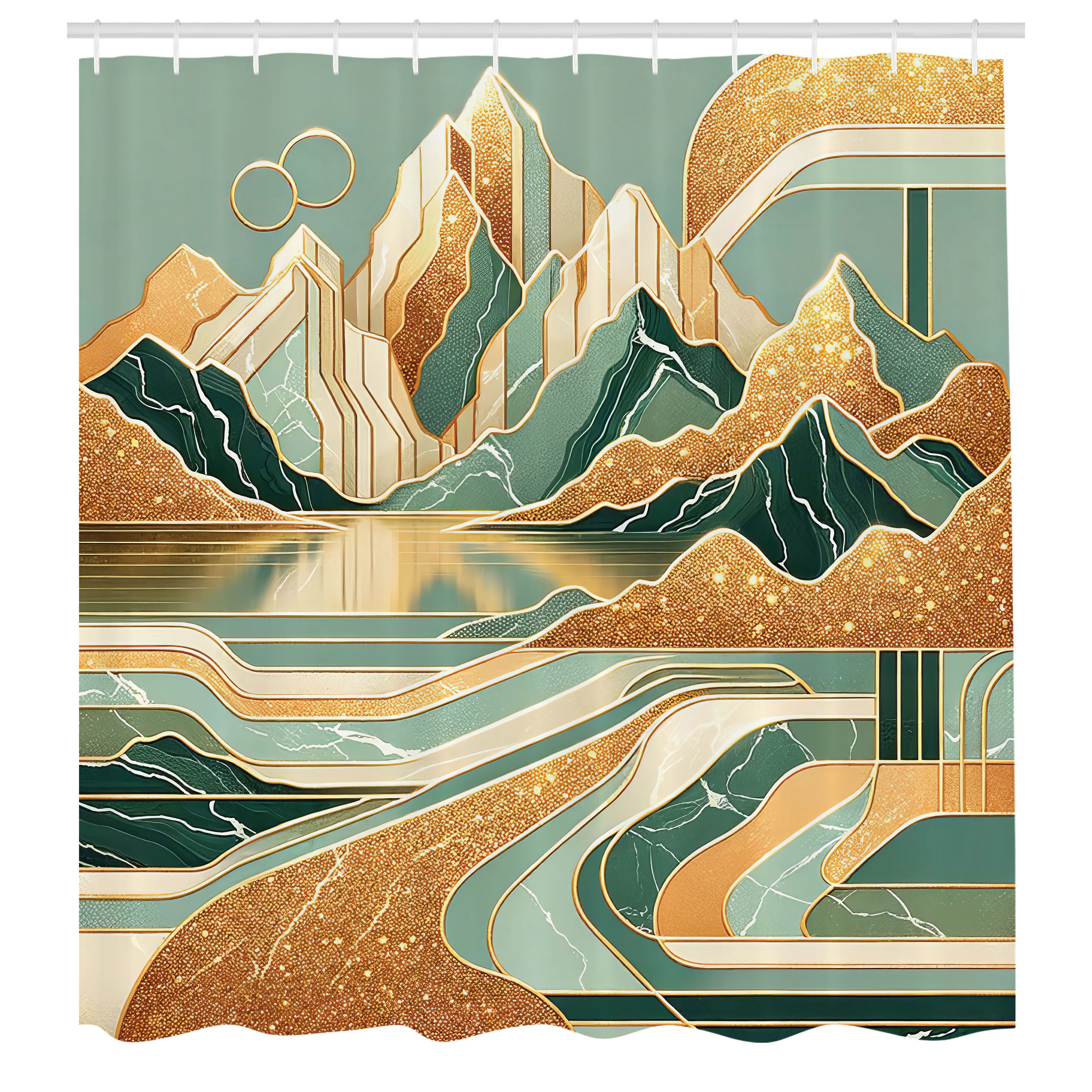 Abakuhaus Duschvorhang Moderner Digitaldruck mit 12 Haken auf Stoff Wasser Resistent Breite 175 cm, Höhe 180 cm, Mid Century Modern Boho Landschaft