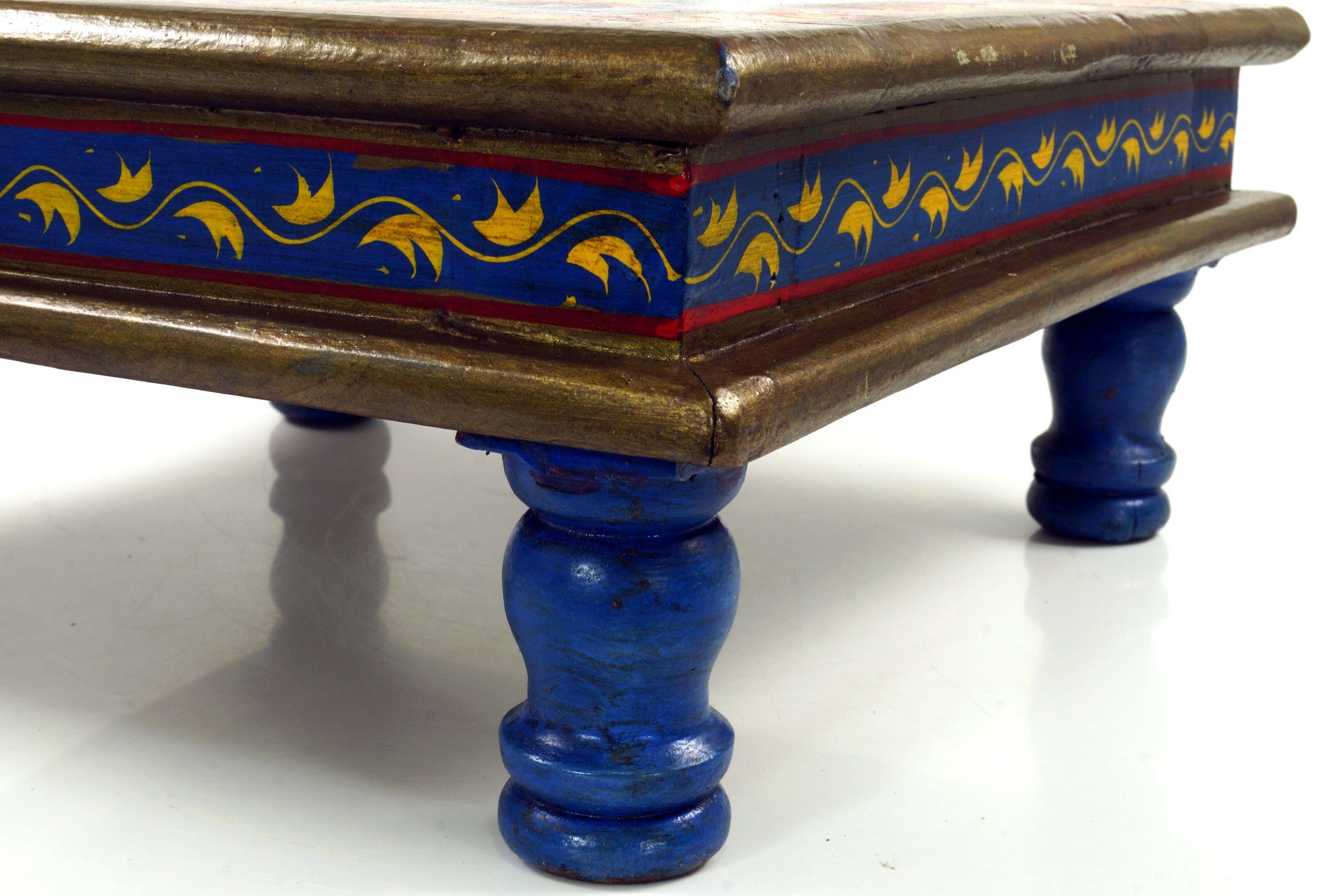 Minitisch, blau/rot kleiner Blumenbank Couchtisch Seerose Tisch, Guru-Shop -.. Bemalter