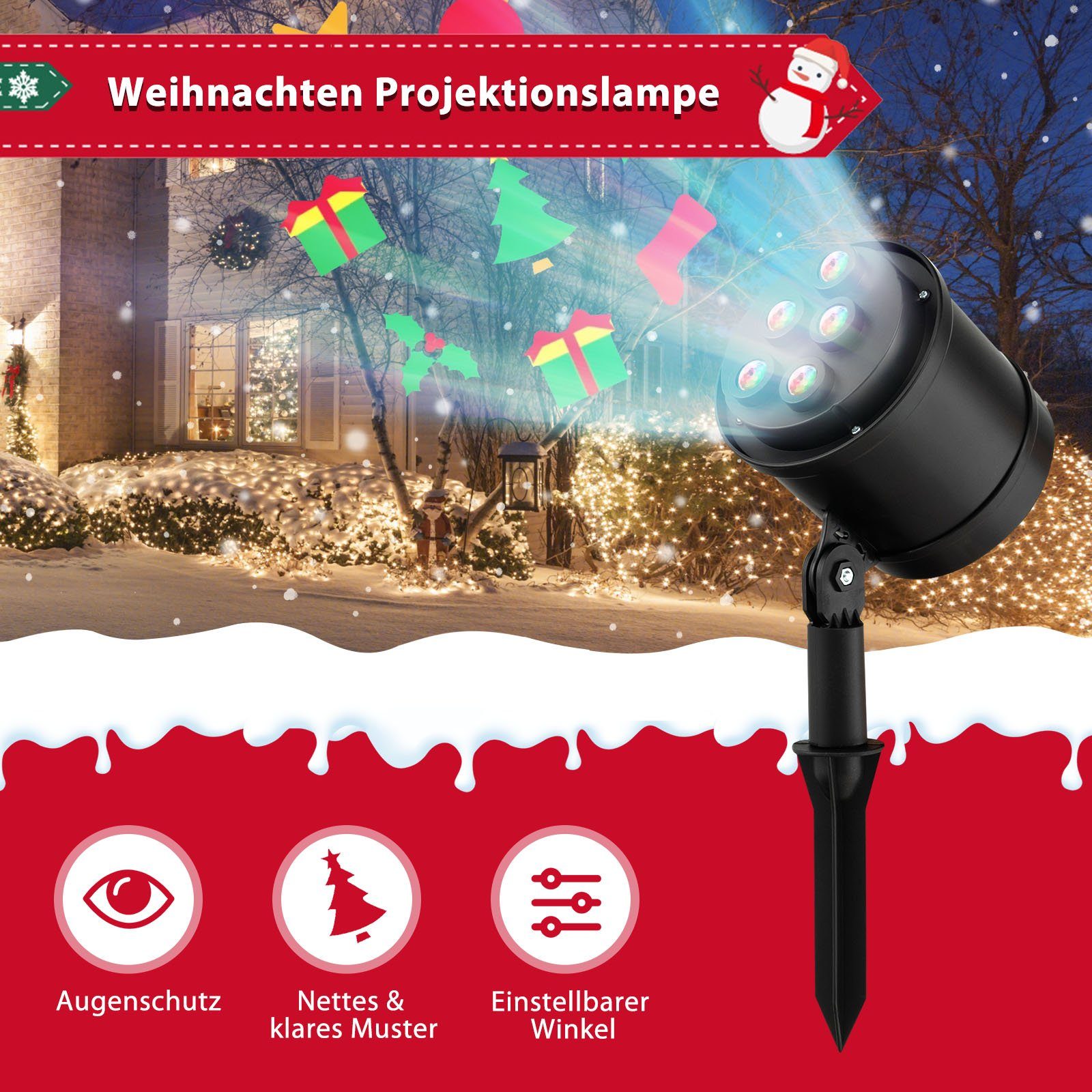 COSTWAY Projektionslampe, 5 für Kopf, Weihnachten, LED, drehbarer 11x12x46cm