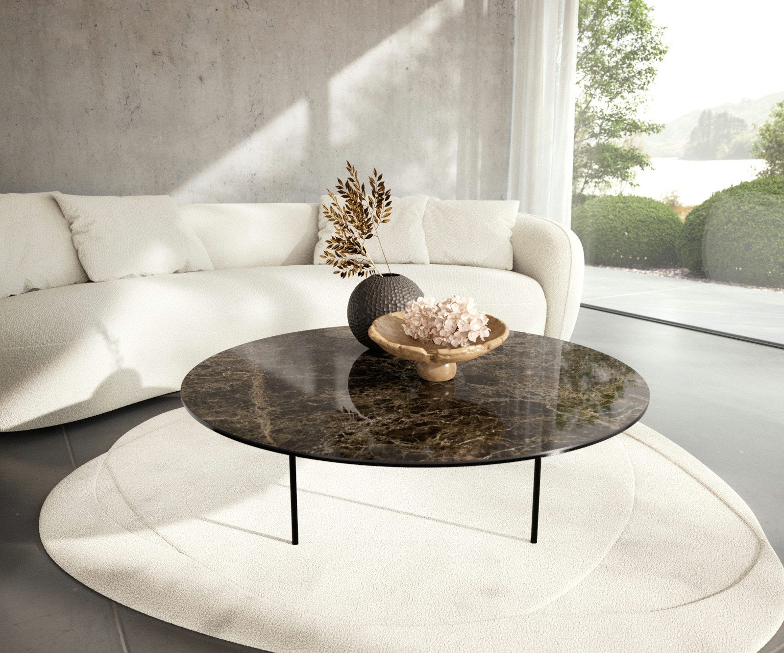 DELIFE Couchtisch Edge, Rund 100x100 cm Keramik Emperador Extra Lucidato Dunkelbraun Trive Met