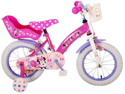 Volare Kinderfahrrad 14 Zoll Fahrrad Kinder Mädchenfahrrad Rad Bike Disney Minnie 21436CHIT, 1 Gang, Puppensitz, Korb, Stützräder