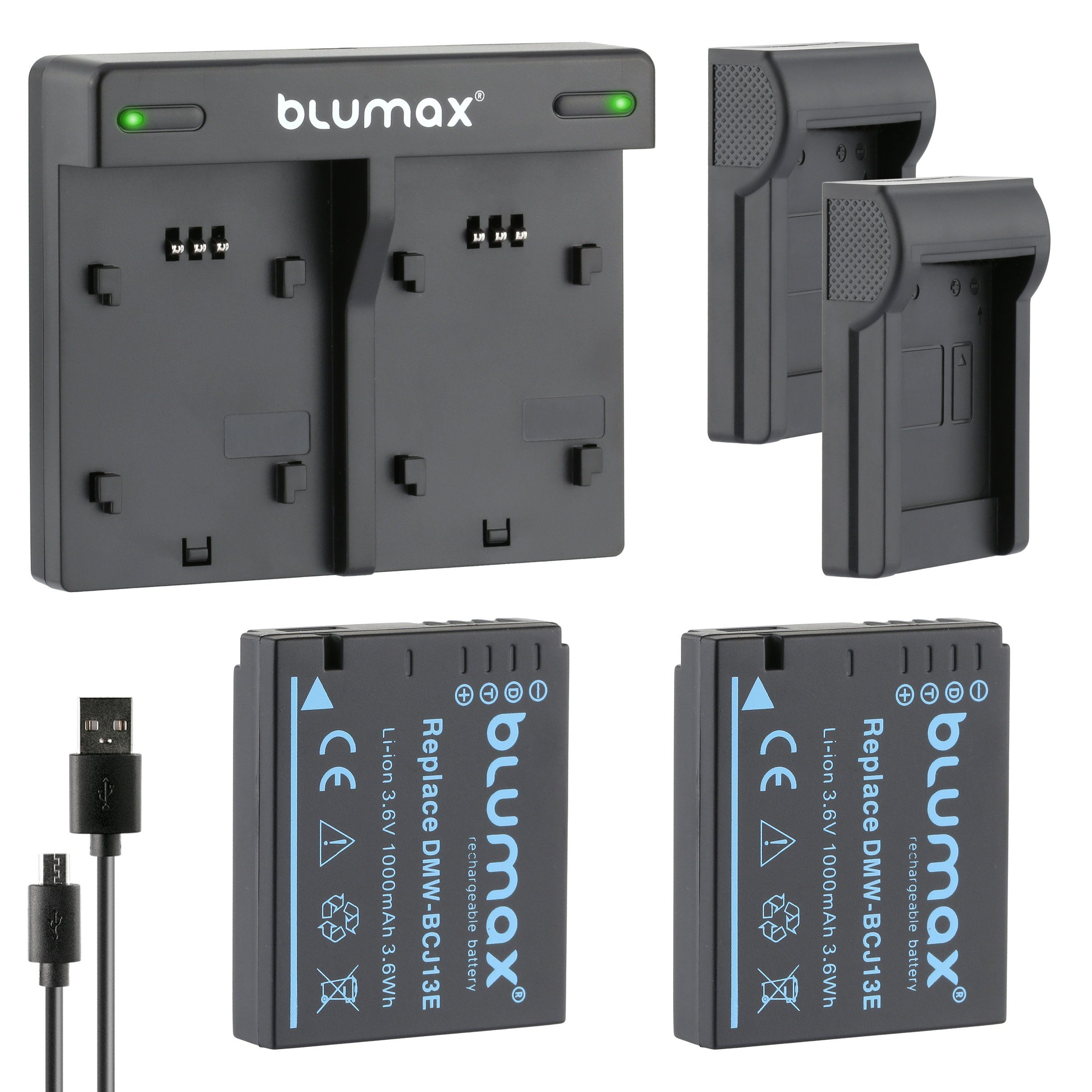 Blumax Kamera-Akku mit DMW-BCJ13 Set Lader Panasonic für 1000 mAh