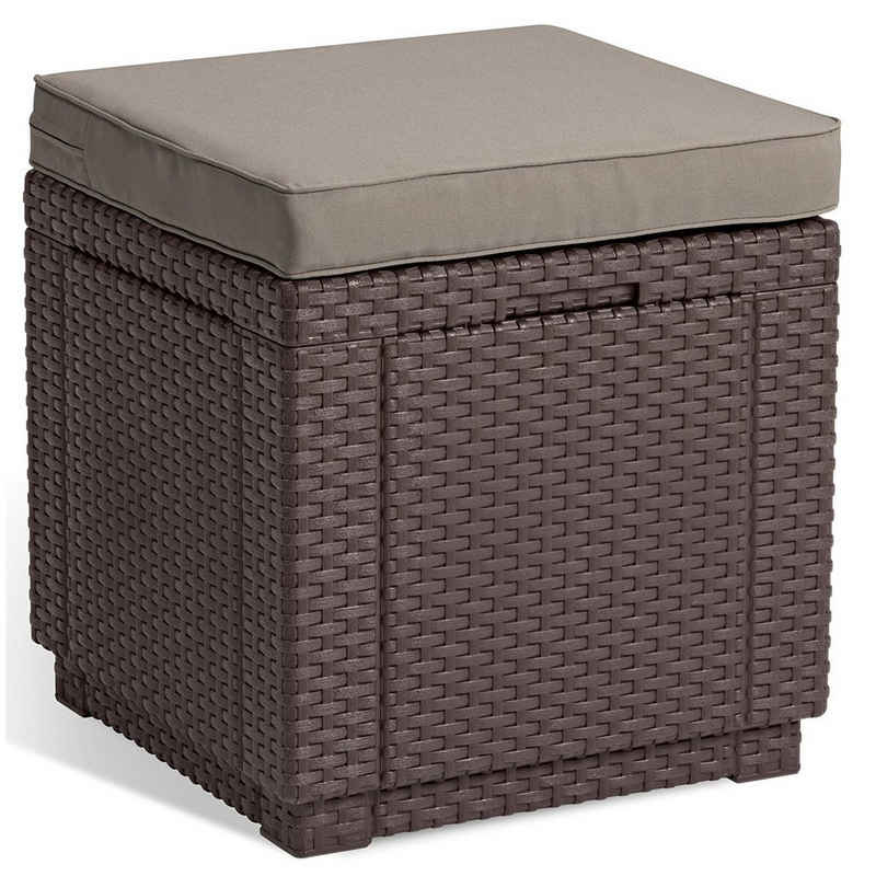 Allibert Gartenlounge-Hocker »Cube With Cushion«, inkl. Kissen [6cm] u. Stauraum [42x42x39cm]; witterungsbeständig u. pfelegeleicht