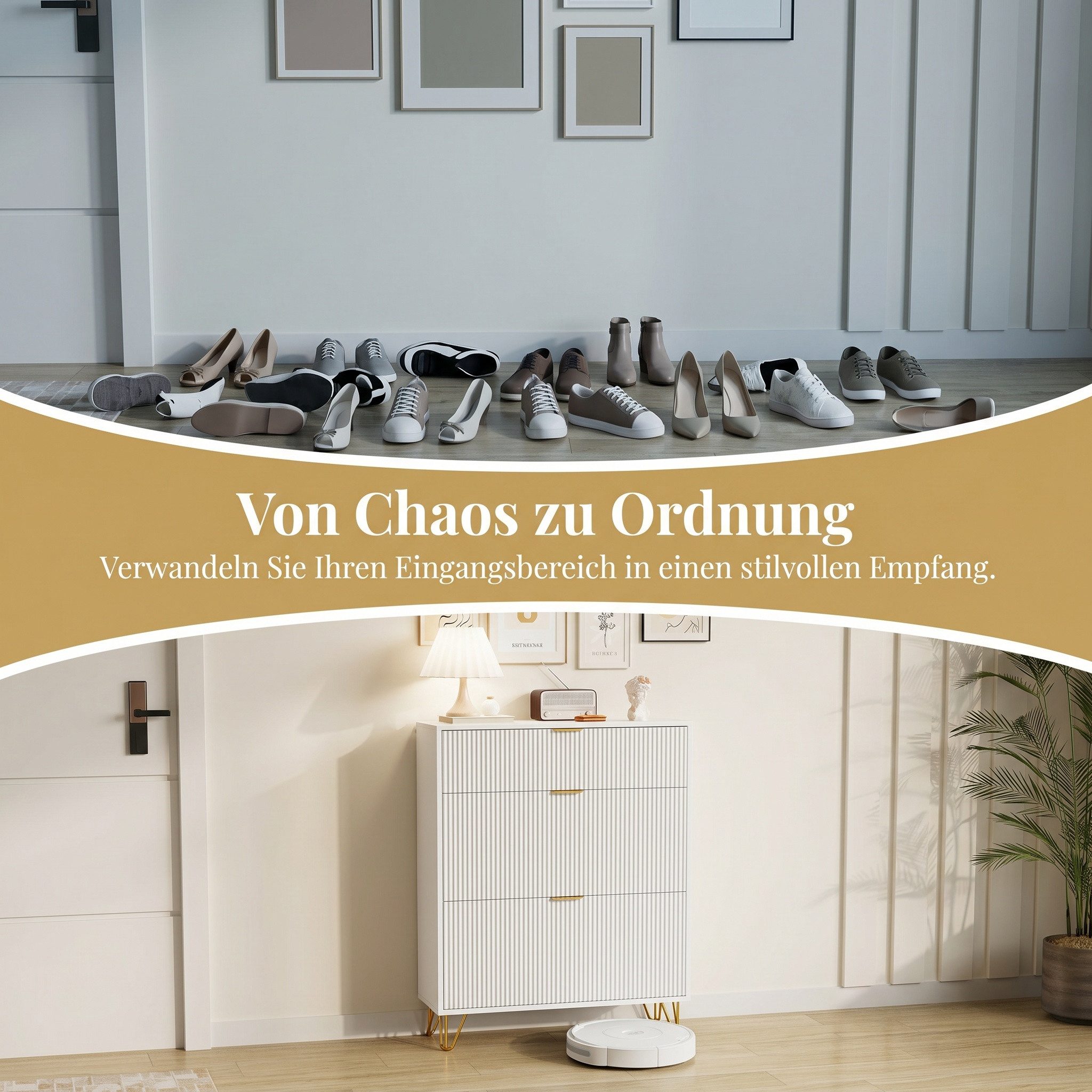 PXloue Schuhschrank mit 2 Klappen Schuhregal Schukipper( mit Kippsicherung)  Schuhkommode im Flur Diele,Trennwand verstellbar, 118,5x24x80cm